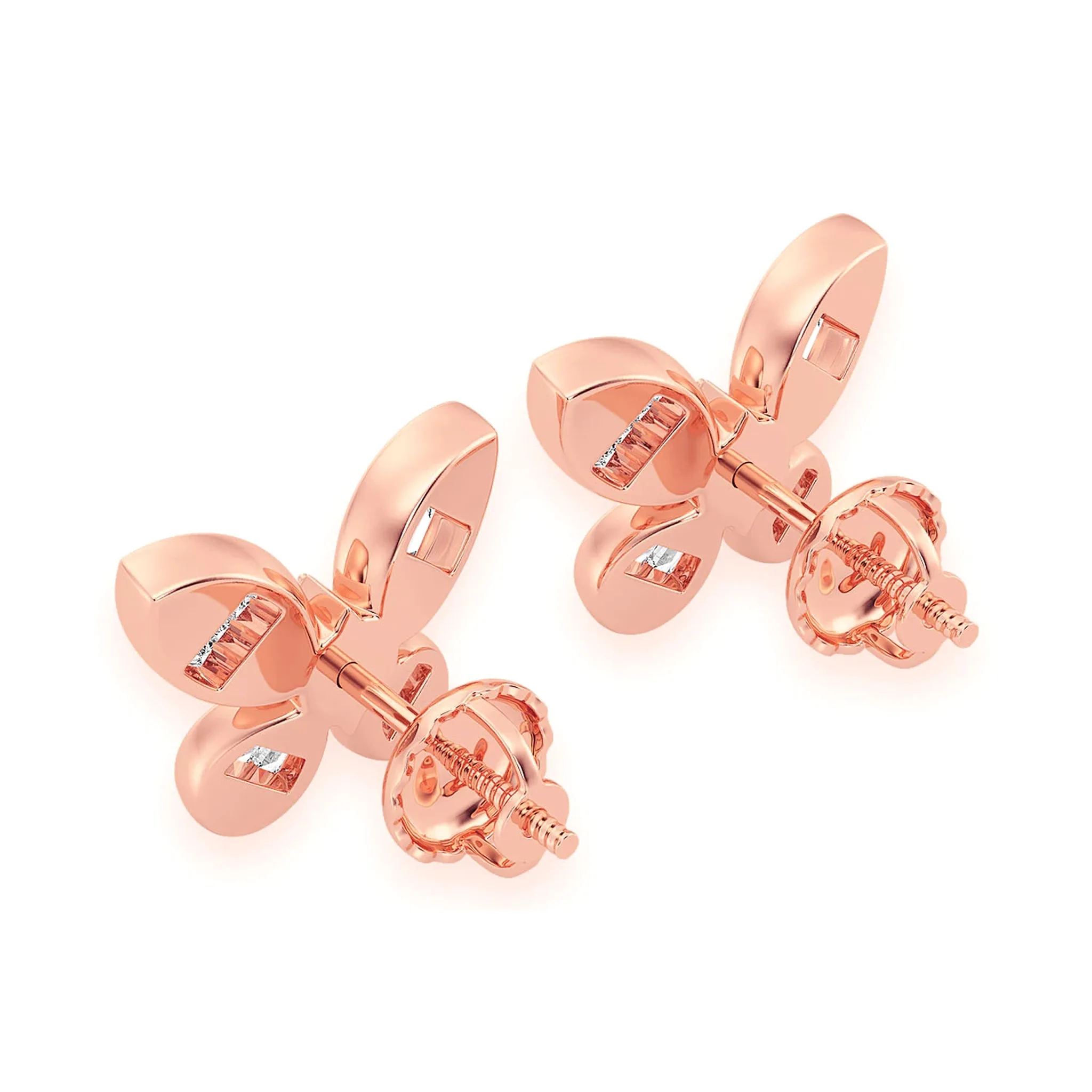 Butterfly Baguette Diamond Stud Earrings - in yellow gold (view 11 of 12)