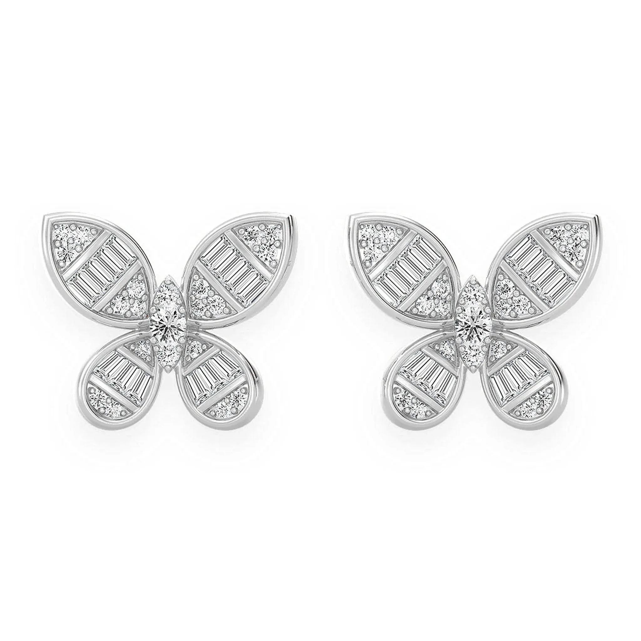 Butterfly Baguette Diamond Stud Earrings - in yellow gold (view 5 of 12)