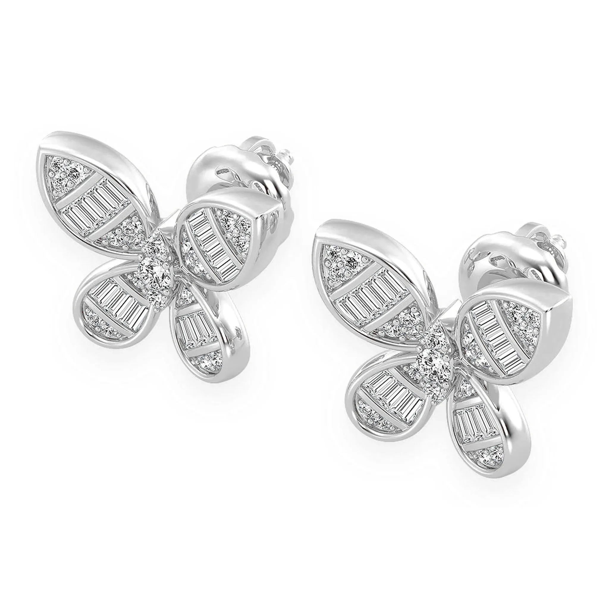 Butterfly Baguette Diamond Stud Earrings - in yellow gold (view 6 of 12)