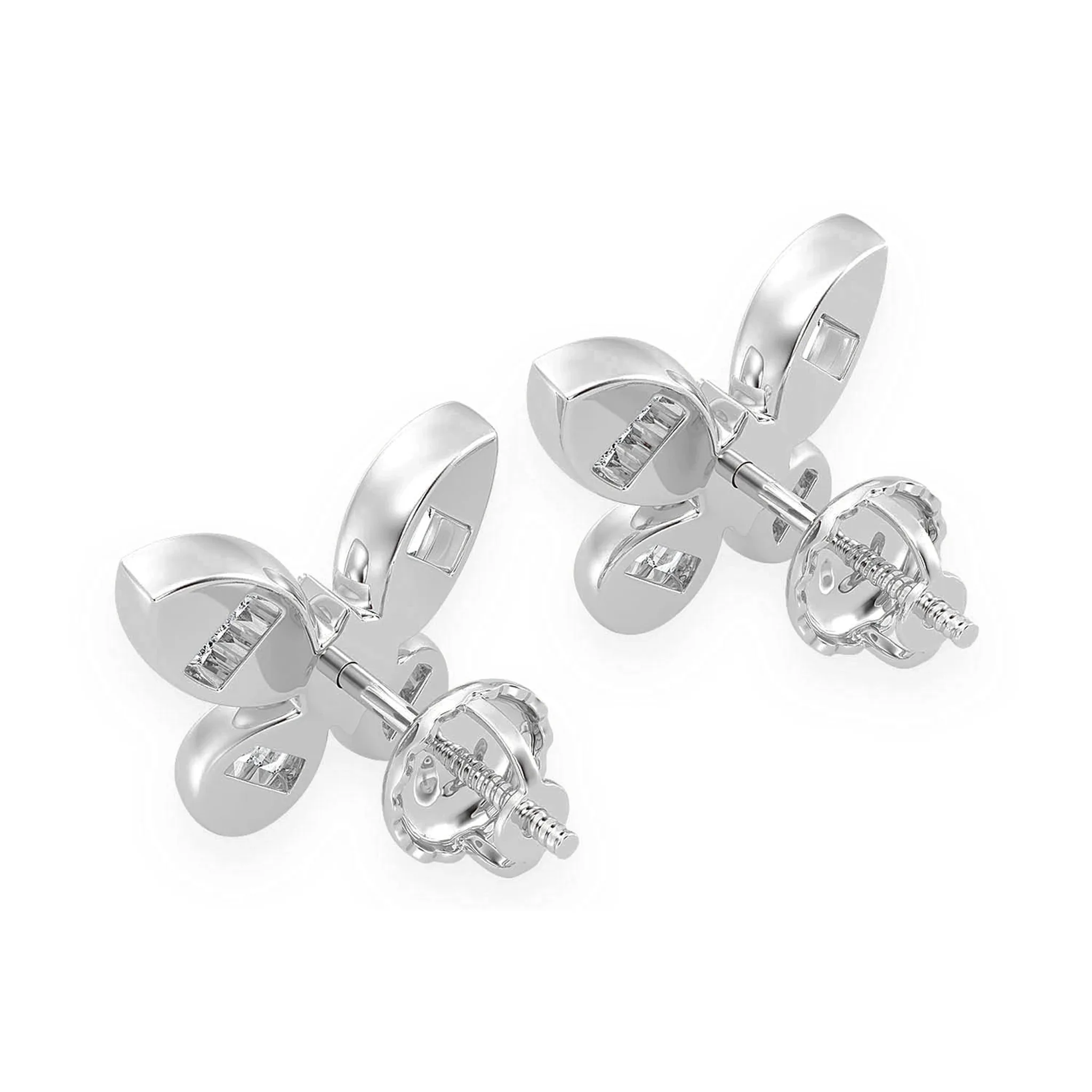 Butterfly Baguette Diamond Stud Earrings - in yellow gold (view 7 of 12)