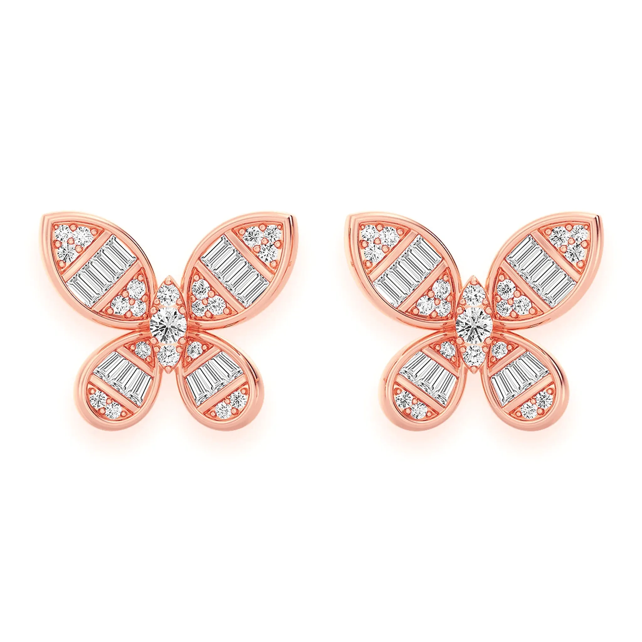 Butterfly Baguette Diamond Stud Earrings - in yellow gold (view 9 of 12)