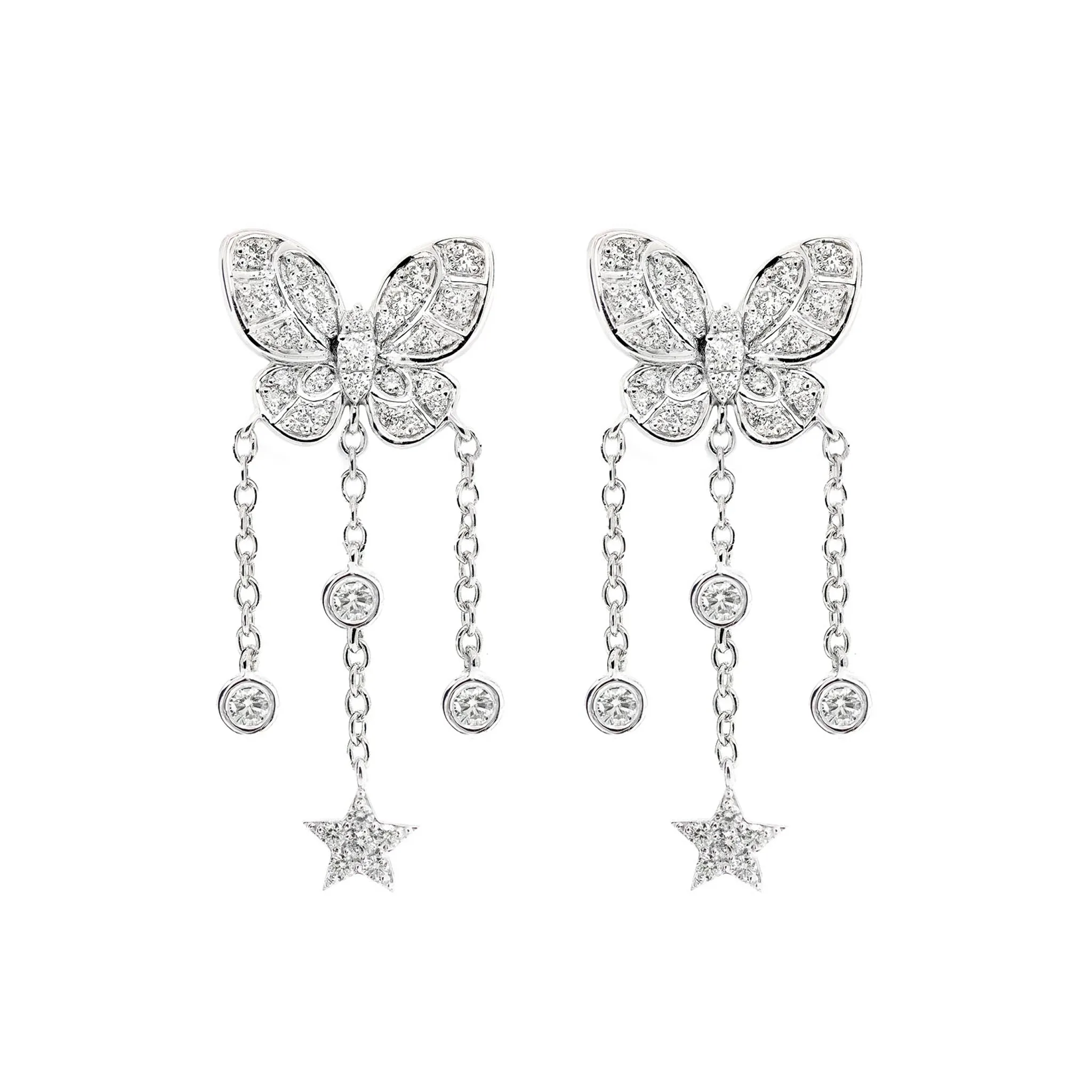 Butterfly Star Diamond Drops - earrings in white gold