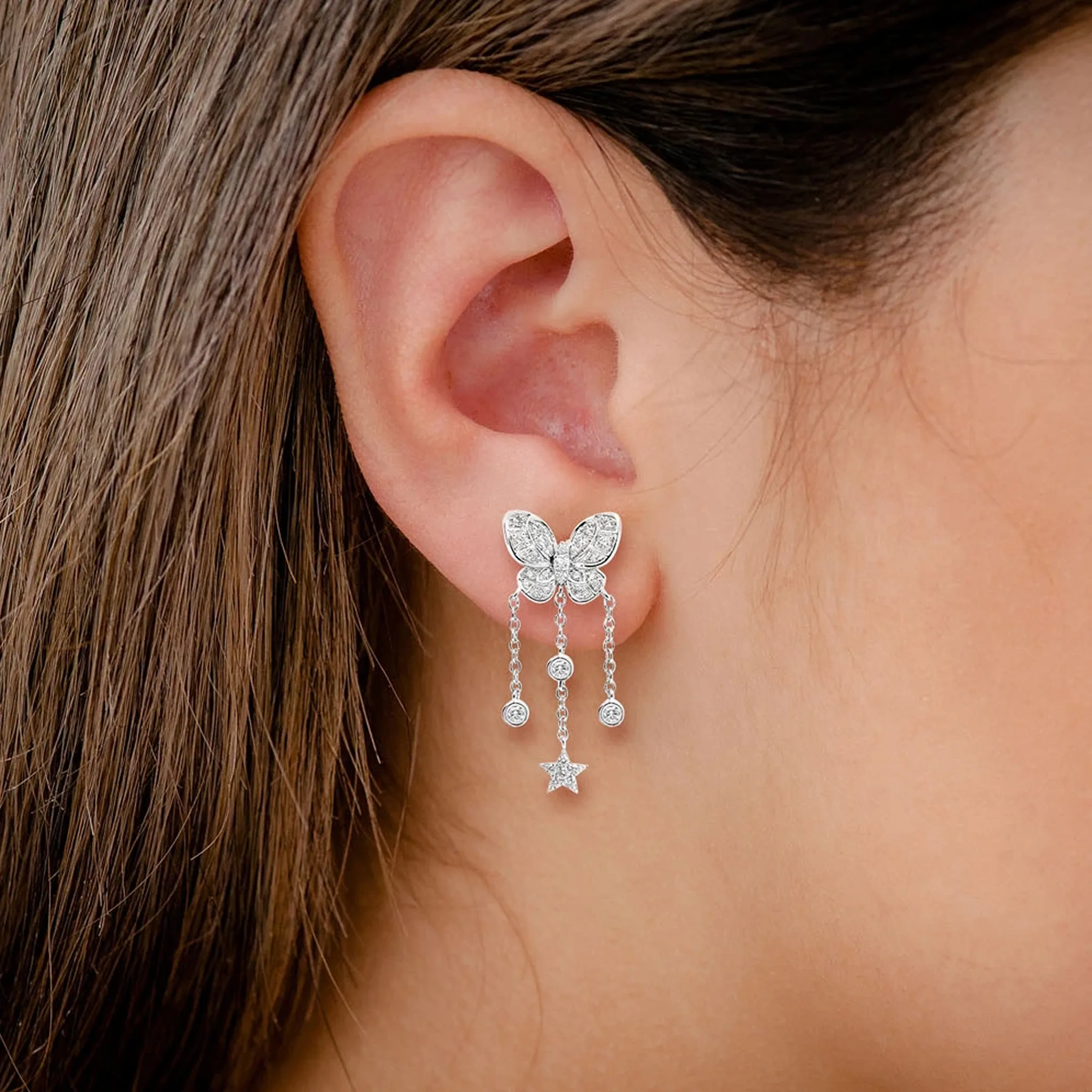 Butterfly Star Diamond Drops - earrings in white gold (view 2 of 2)