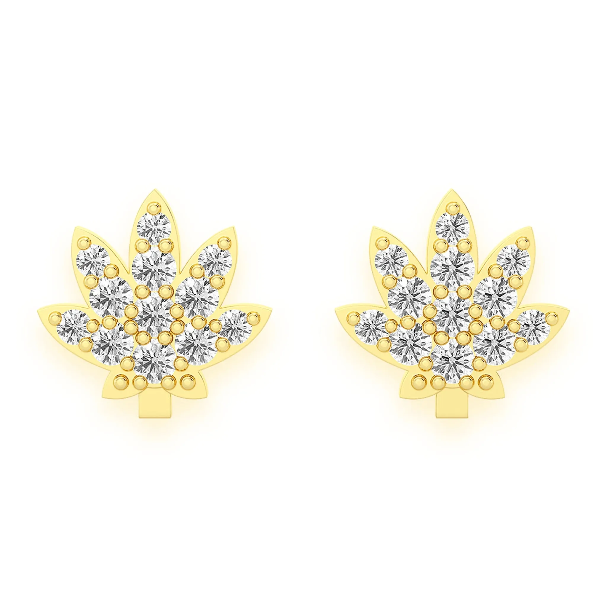 Cannabis Leaf Diamond Studs - earrings in yellow gold