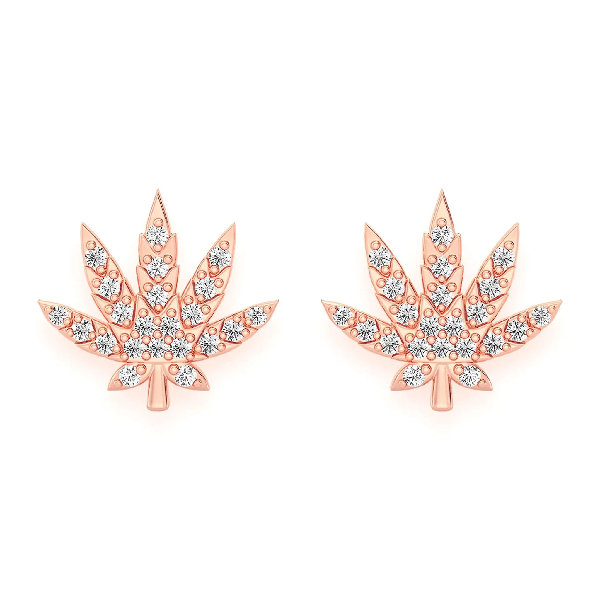 Cannabis Leaf Diamond Studs - earrings in yellow gold (view 11 of 12)