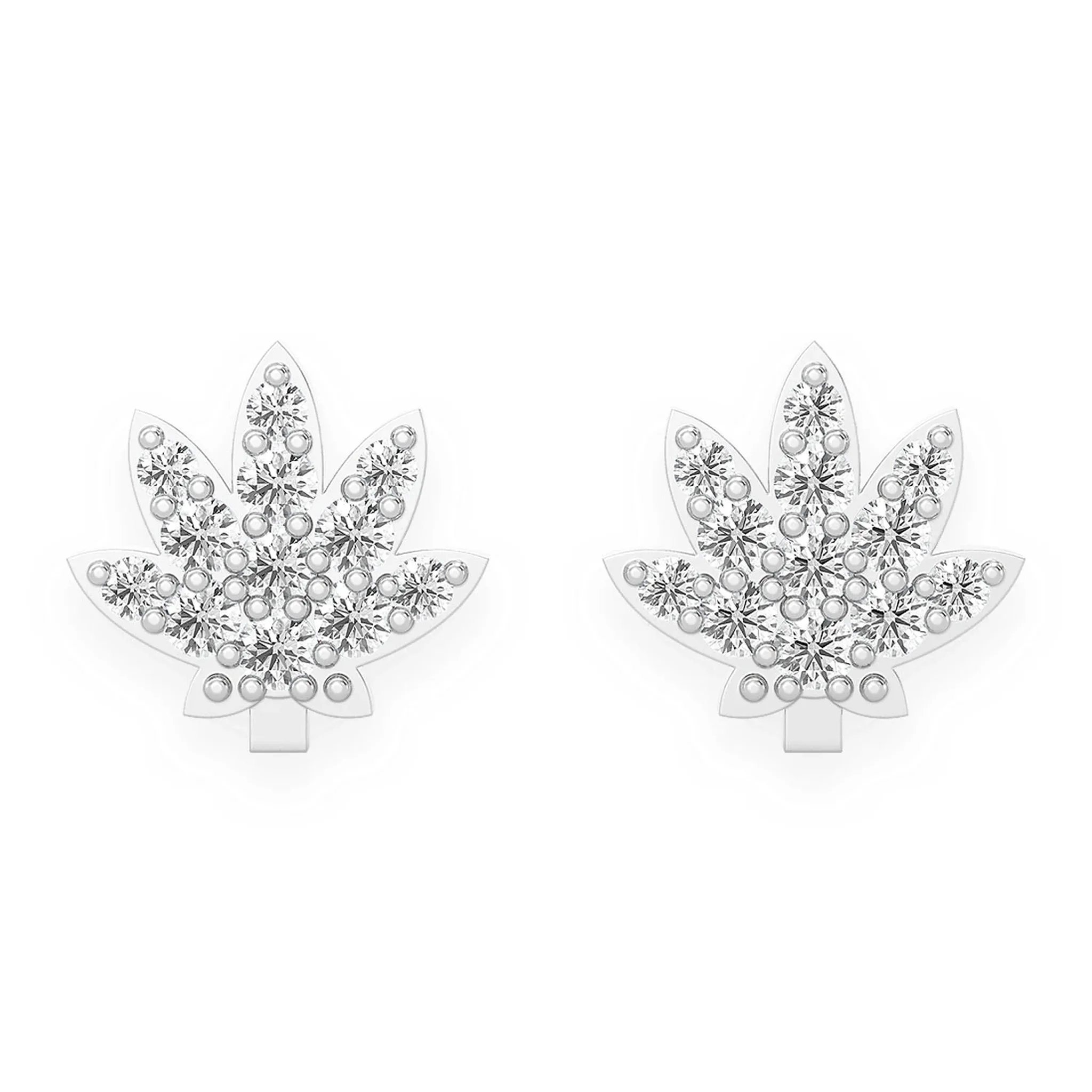 Cannabis Leaf Diamond Studs - earrings in yellow gold (view 3 of 12)
