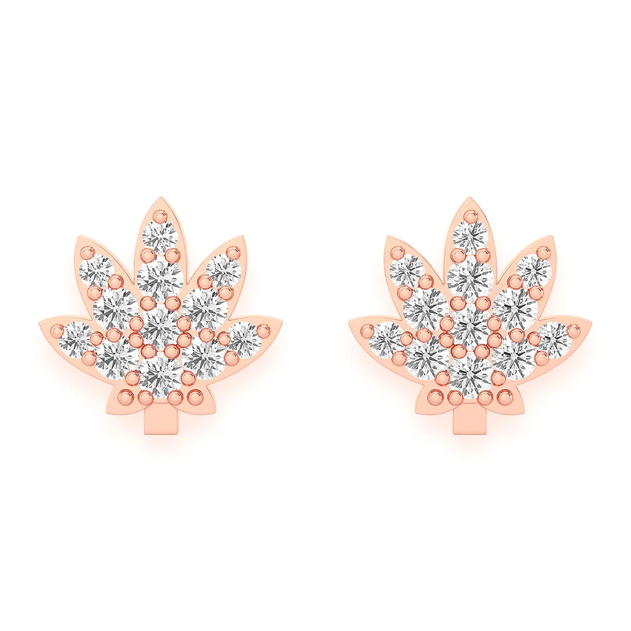 Cannabis Leaf Diamond Studs - earrings in yellow gold (view 5 of 12)