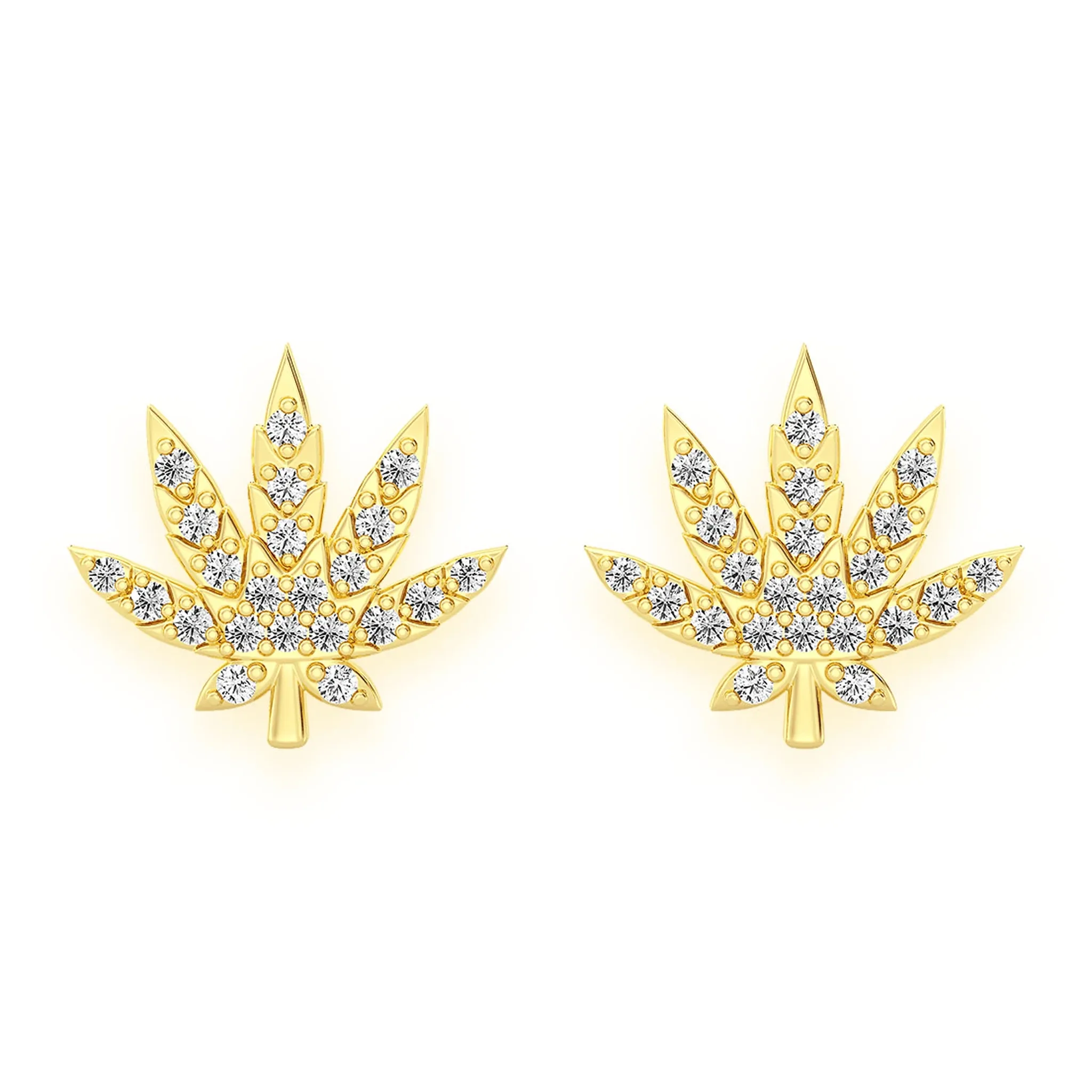 Cannabis Leaf Diamond Studs - earrings in yellow gold (view 7 of 12)