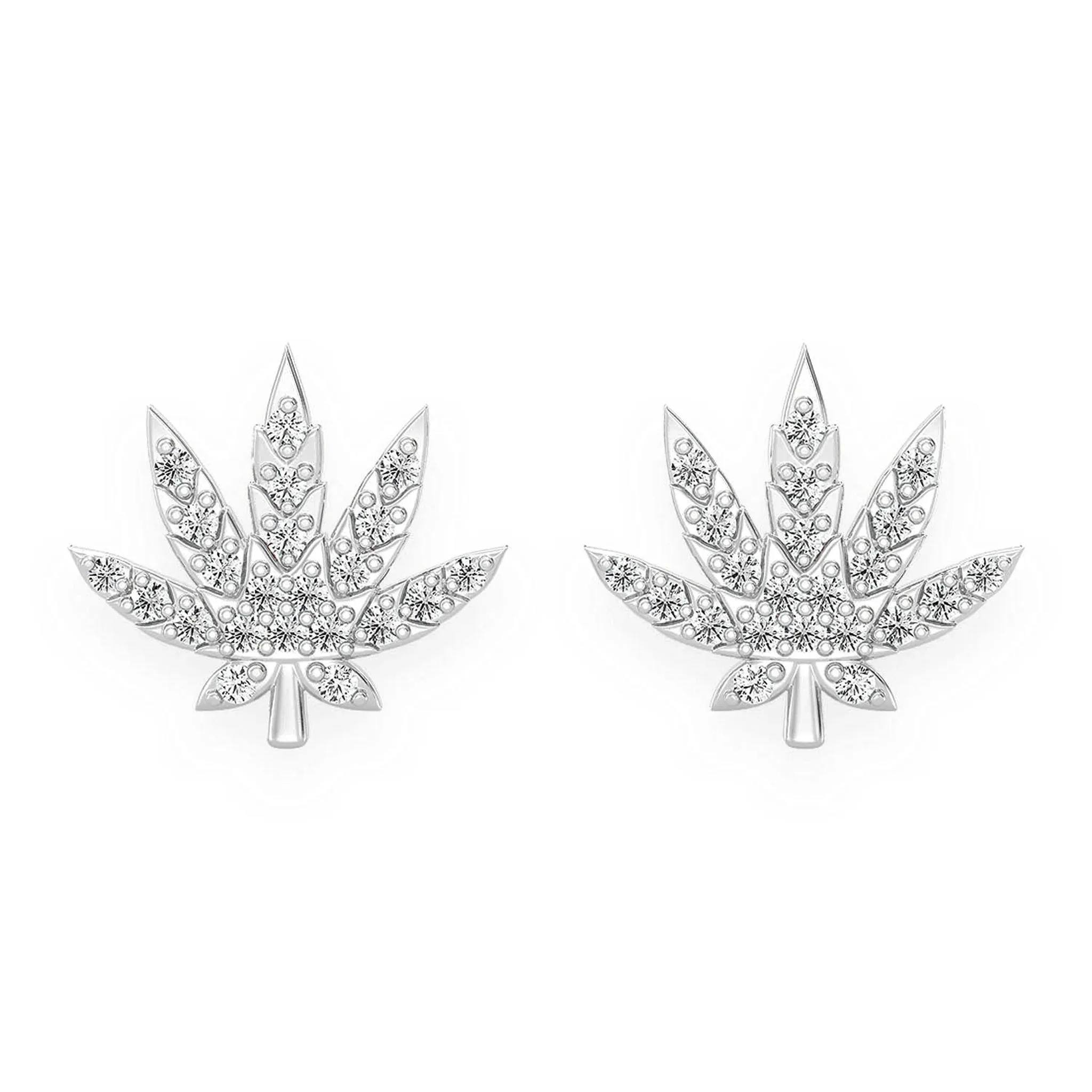 Cannabis Leaf Diamond Studs - earrings in yellow gold (view 9 of 12)