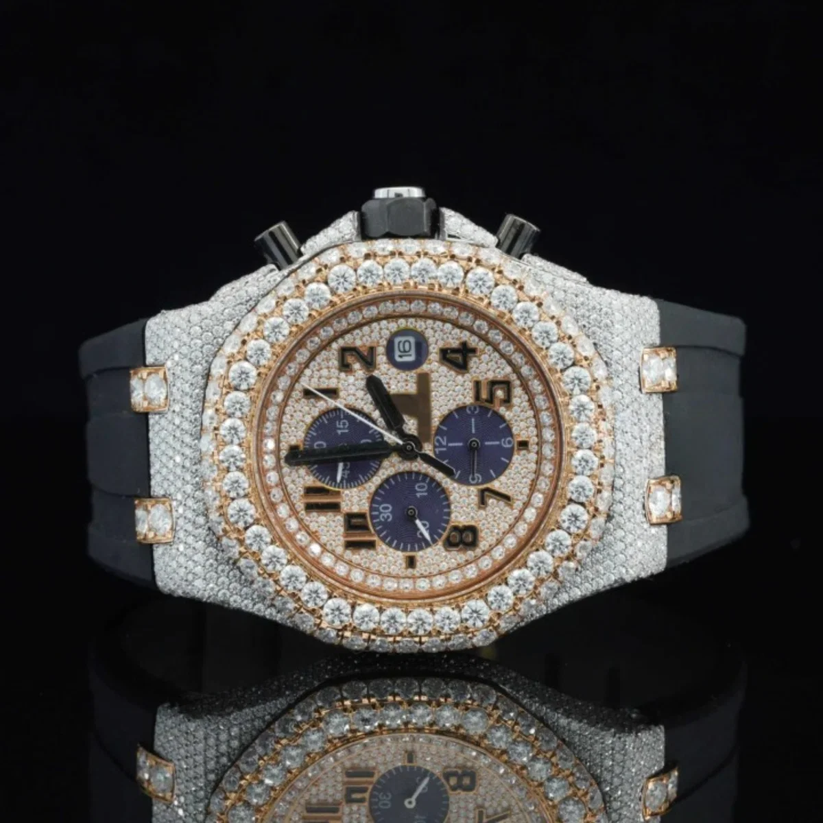 Charming Moissanite Watch With Black Rubber Belt and Chrono Function (view 2 of 6)