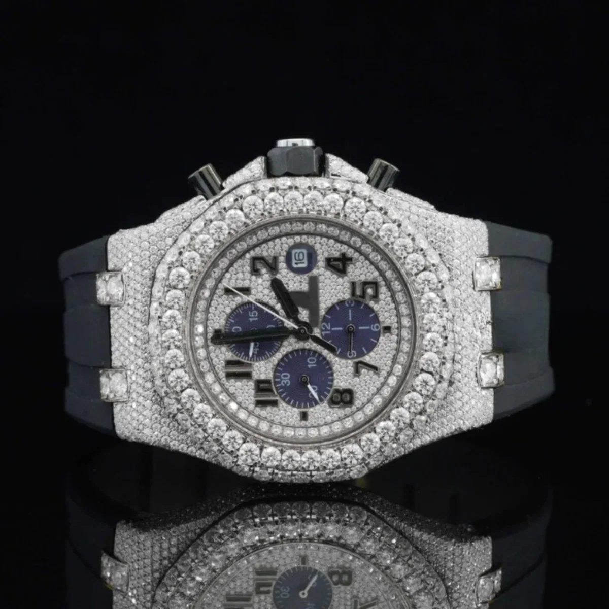 Charming Moissanite Watch With Black Rubber Belt and Chrono Function (view 3 of 6)