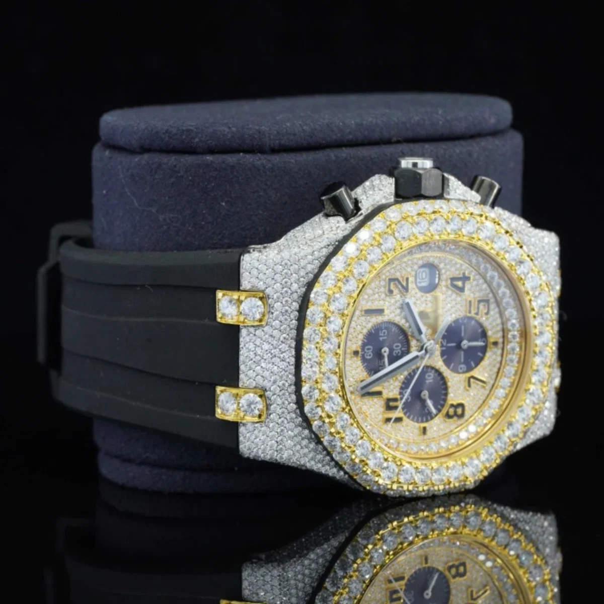Charming Moissanite Watch With Black Rubber Belt and Chrono Function (view 4 of 6)