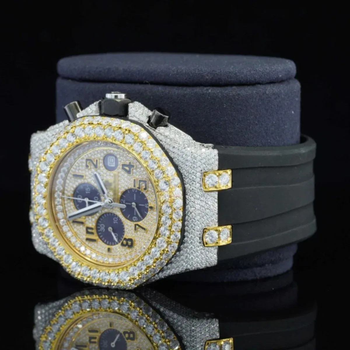 Charming Moissanite Watch With Black Rubber Belt and Chrono Function (view 5 of 6)