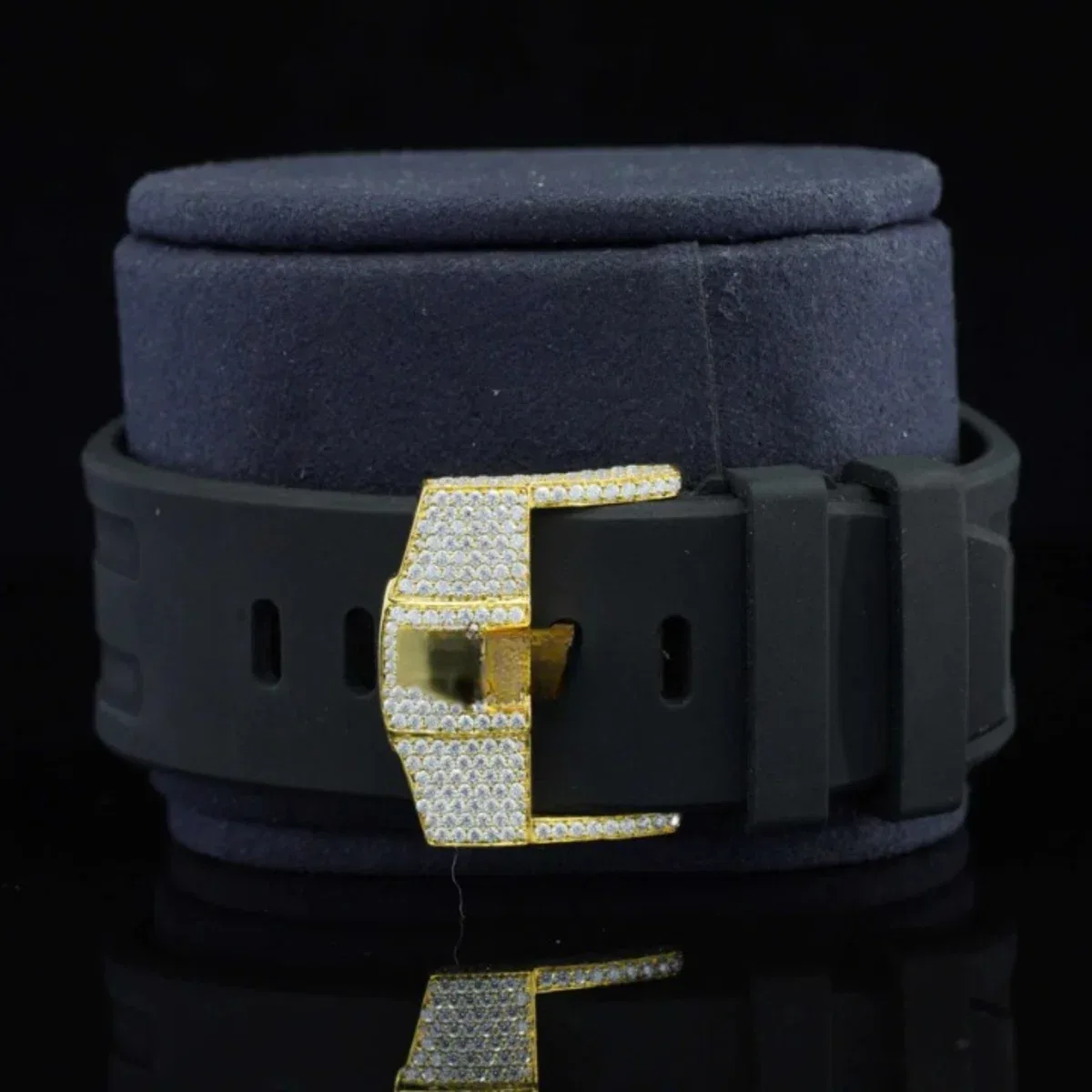 Charming Moissanite Watch With Black Rubber Belt and Chrono Function (view 6 of 6)