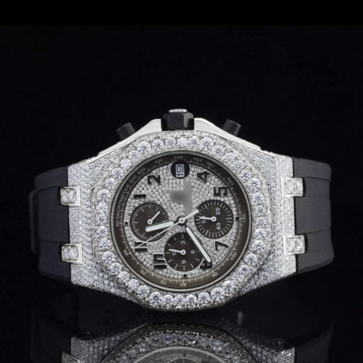 Chrono Automatic Moissanite Watch For Men With Black Rubber Belt (view 2 of 6)