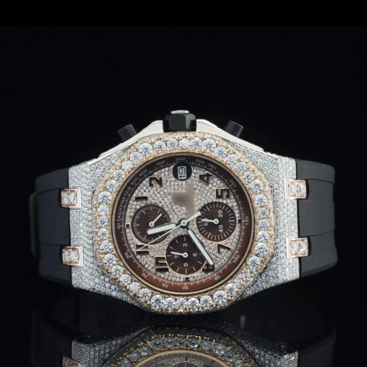Chrono Automatic Moissanite Watch For Men With Black Rubber Belt (view 3 of 6)