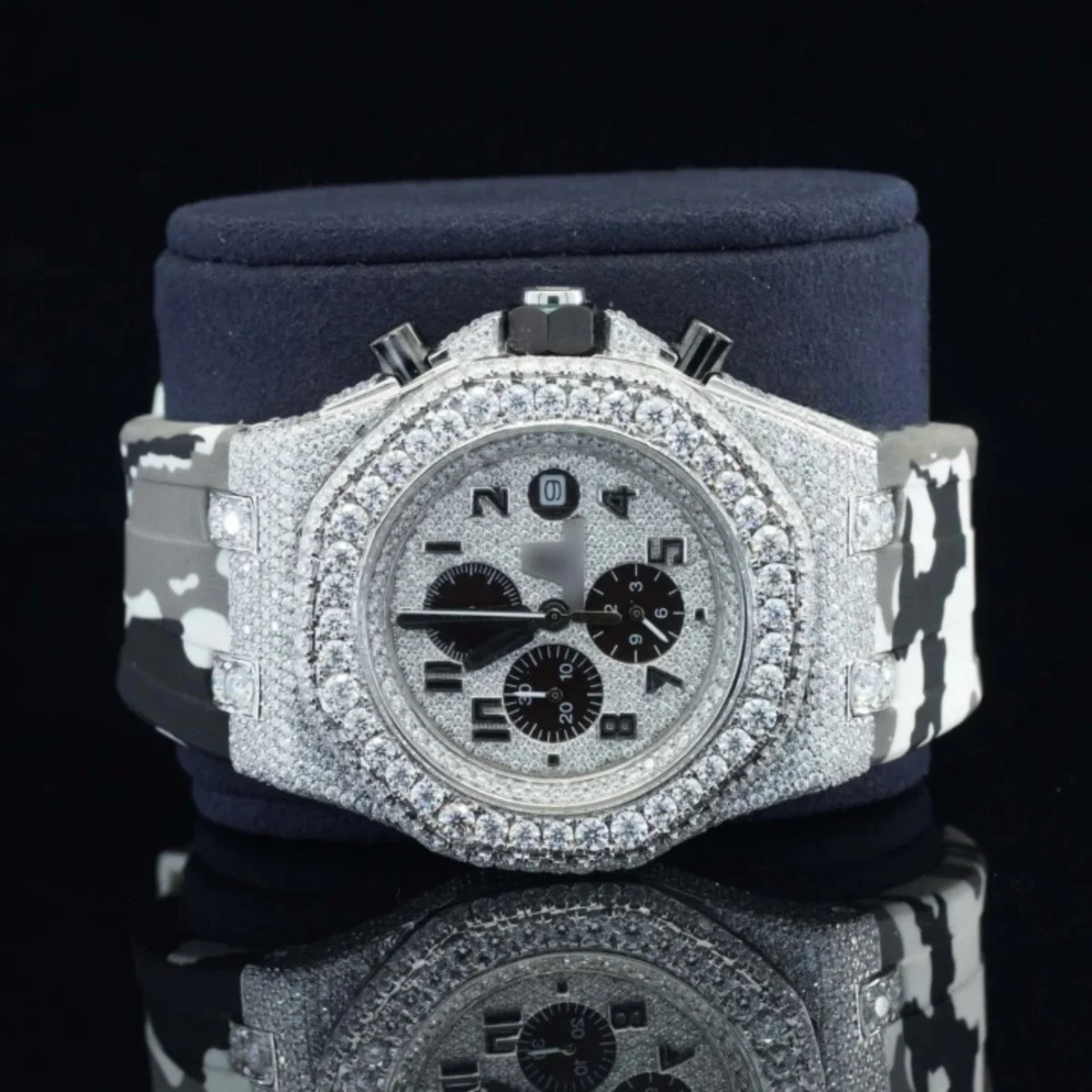 Chronograph Automatic Moissanite Watch Iced Out With Double Color Belt For Men (view 2 of 5)