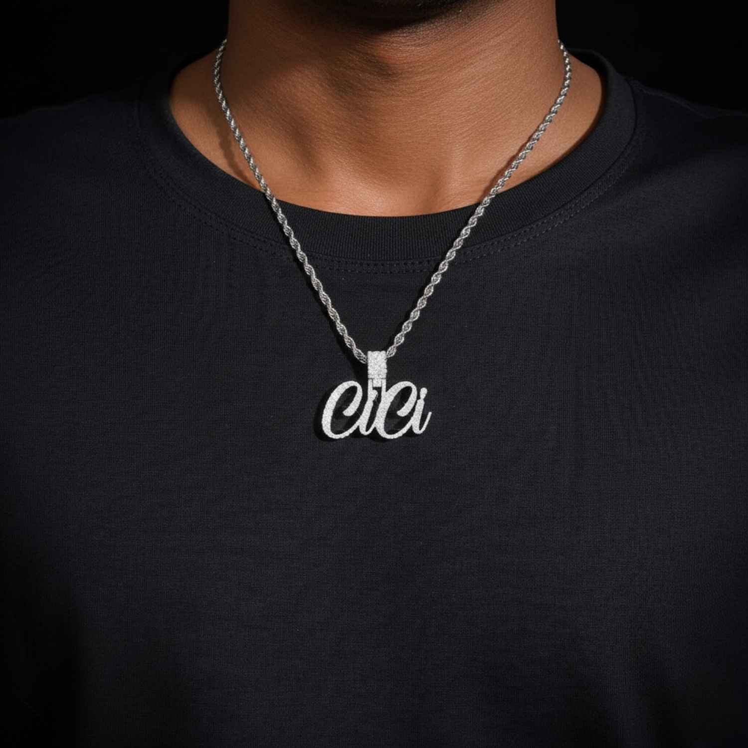 "CiCi" Custom Moissanite Name Pendant 14K Gold (view 2 of 4)