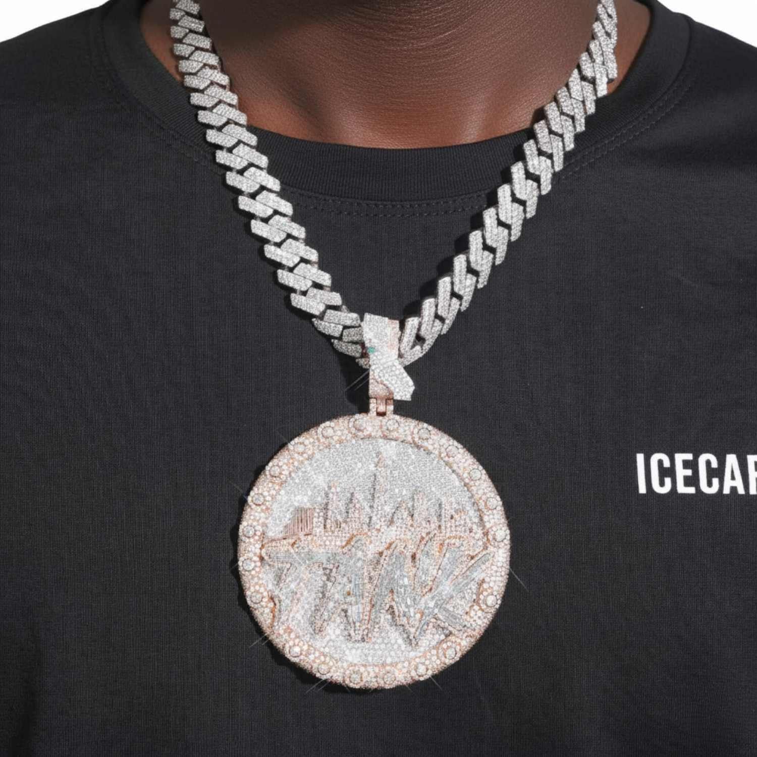 "CITY TANK" Custom Circle Pendant 14K Gold (view 2 of 5)