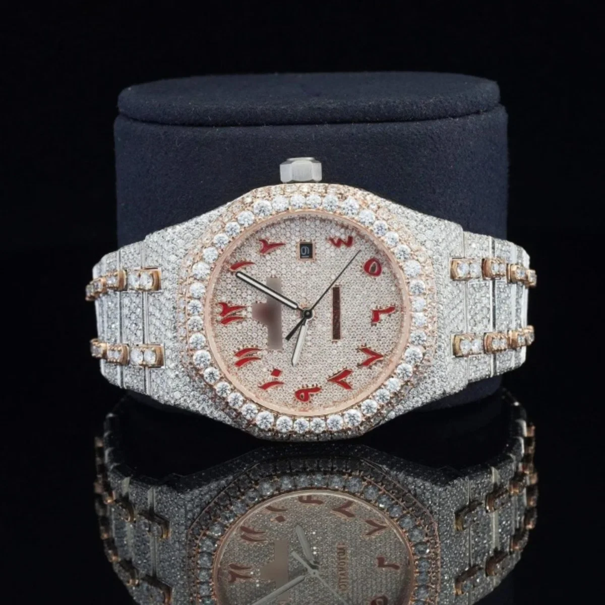 Classic Fully Iced Out Moissanite Automatic Movement Two Tone Watch