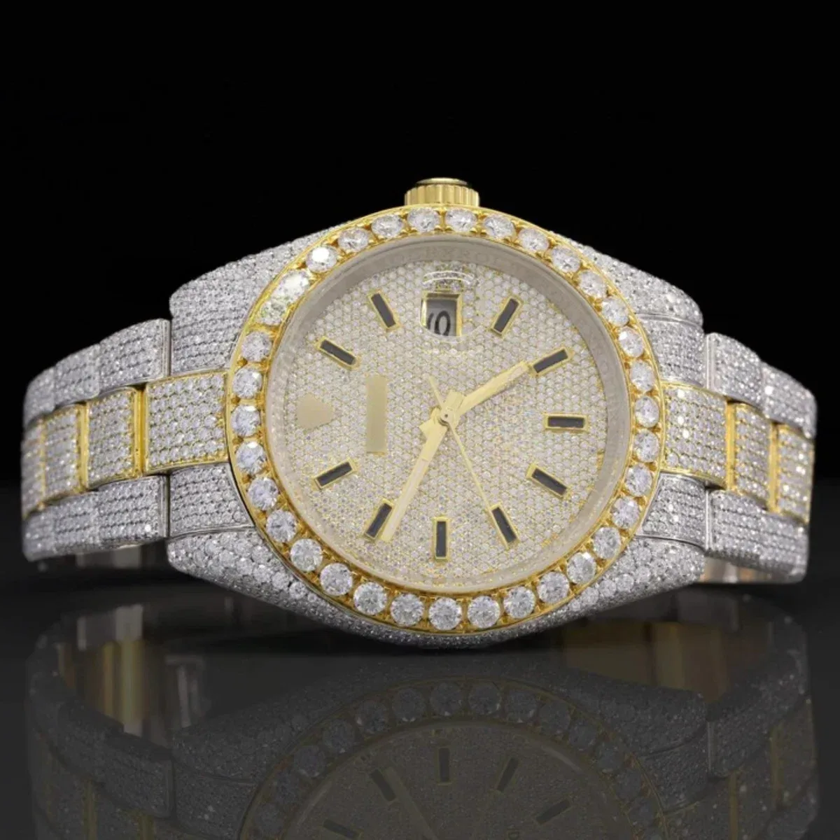 Classic Fully Iced Out Moissanite Watch With Japan Automatic Movement For Men