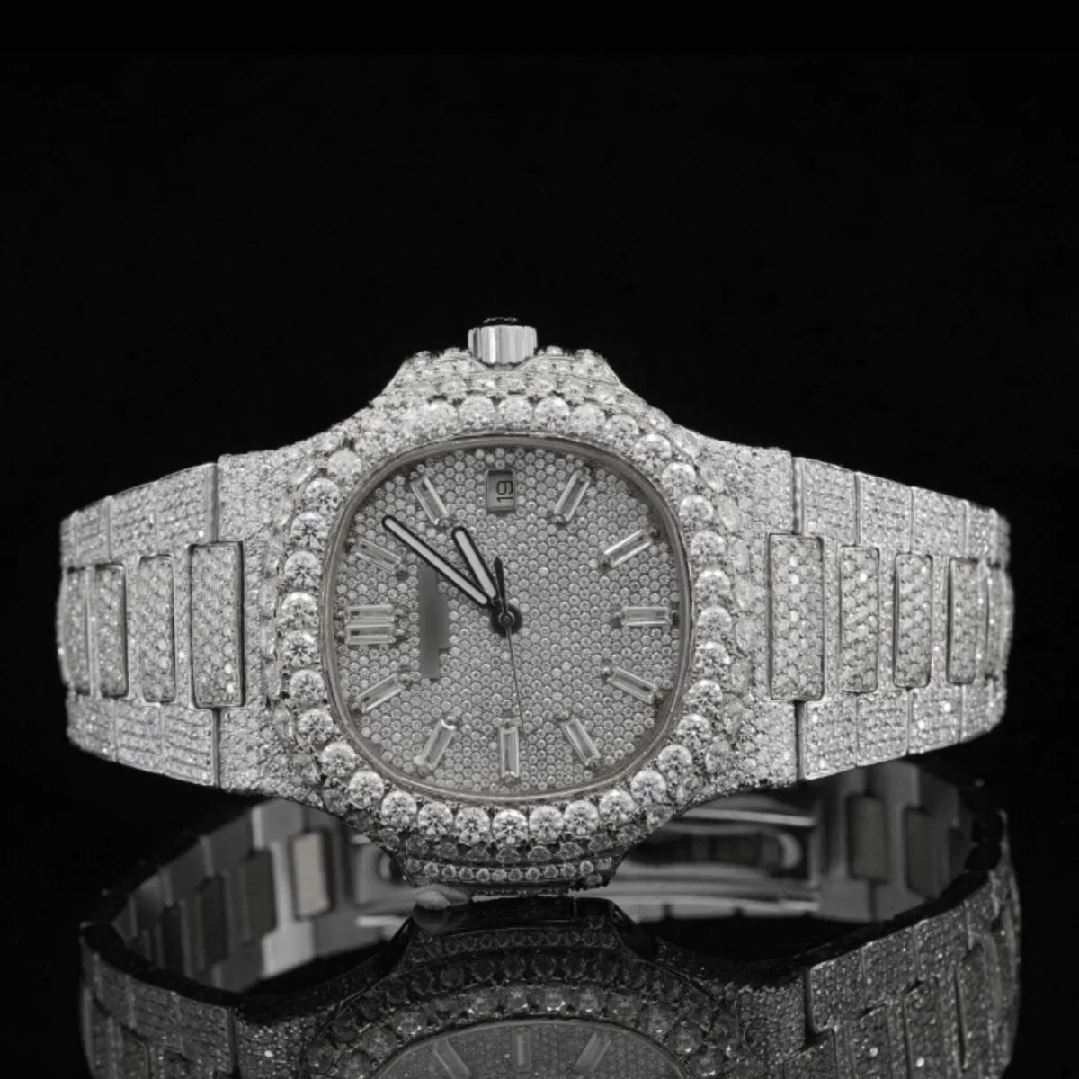 Classic Iced Out Sapphire Crystal Glass Automatic Watch