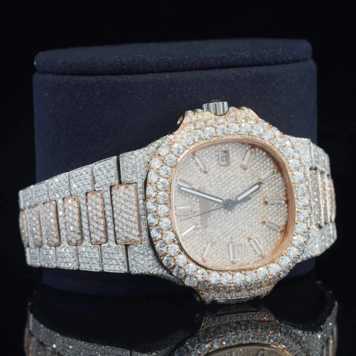 Classic Iced Out Sapphire Crystal Glass Automatic Watch (view 4 of 7)