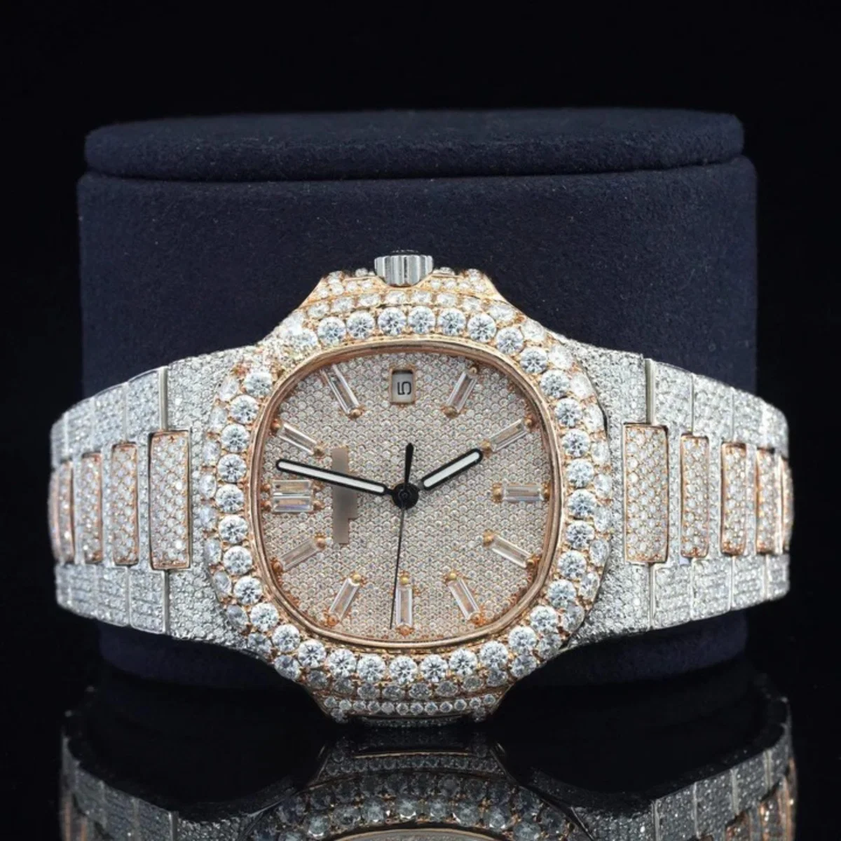 Classic Iced Out Sapphire Crystal Glass Automatic Watch (view 6 of 7)