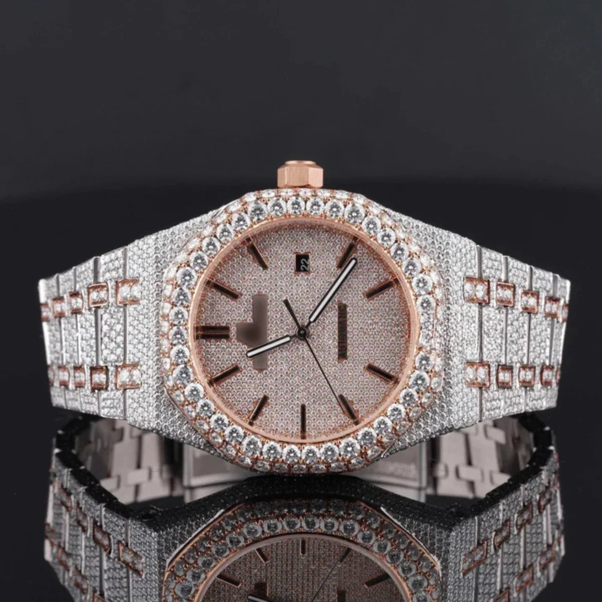 Classic Moissanite Diamond Iced Out Bust Down Automatic Watch