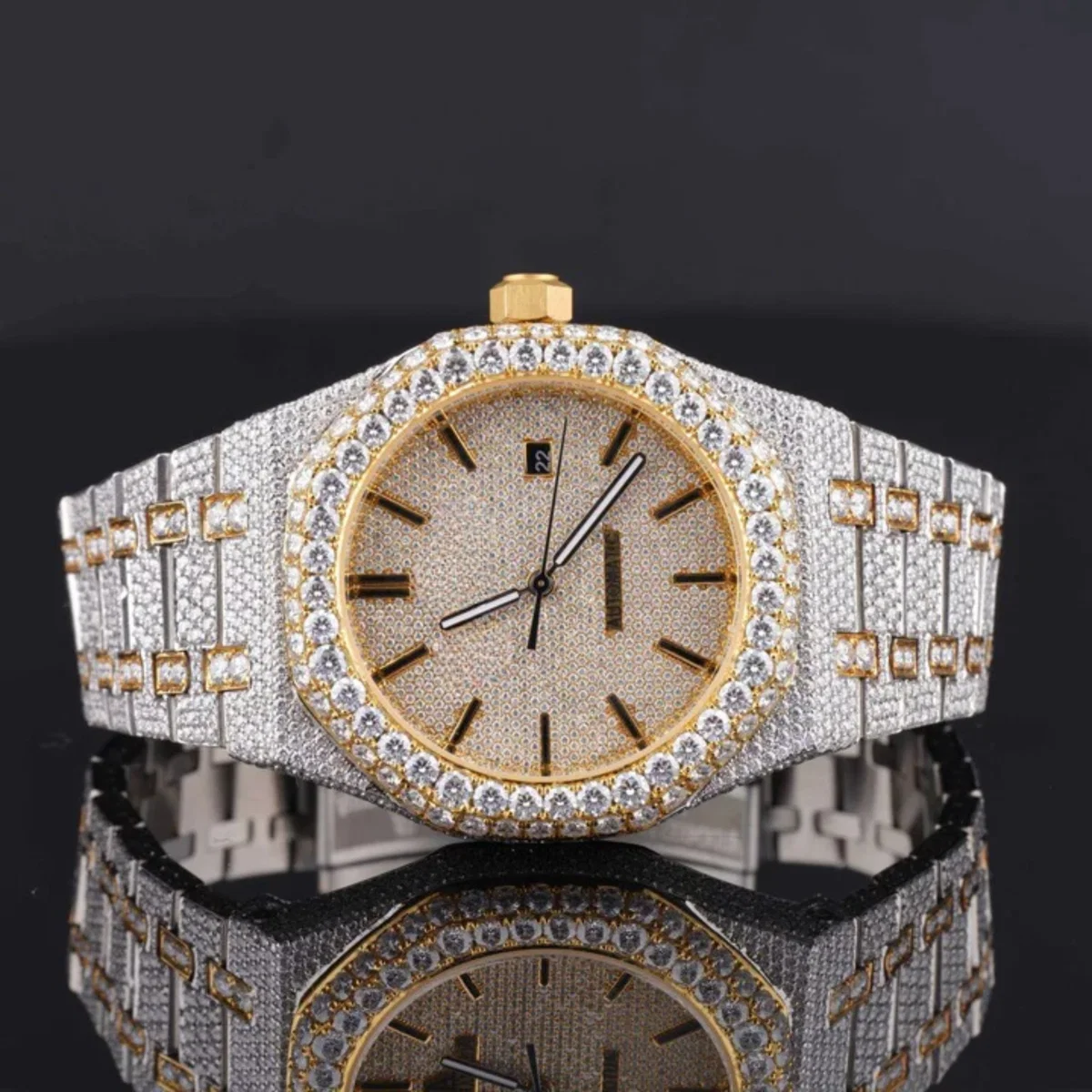Classic Moissanite Diamond Iced Out Bust Down Automatic Watch (view 3 of 8)