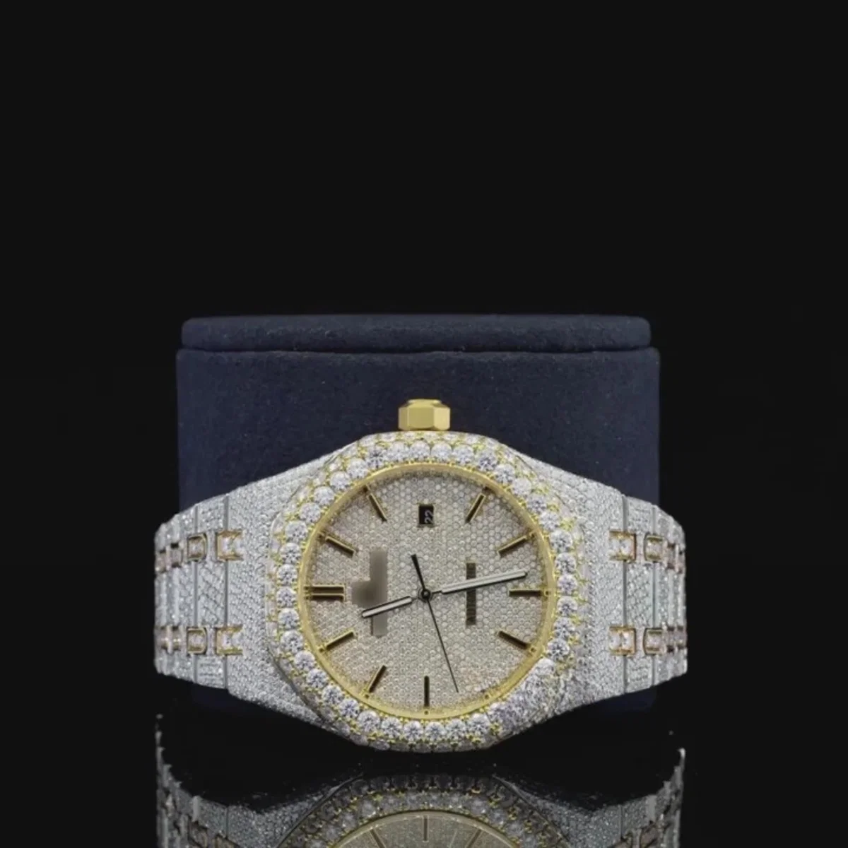 Classic Moissanite Diamond Iced Out Bust Down Automatic Watch (view 5 of 8)