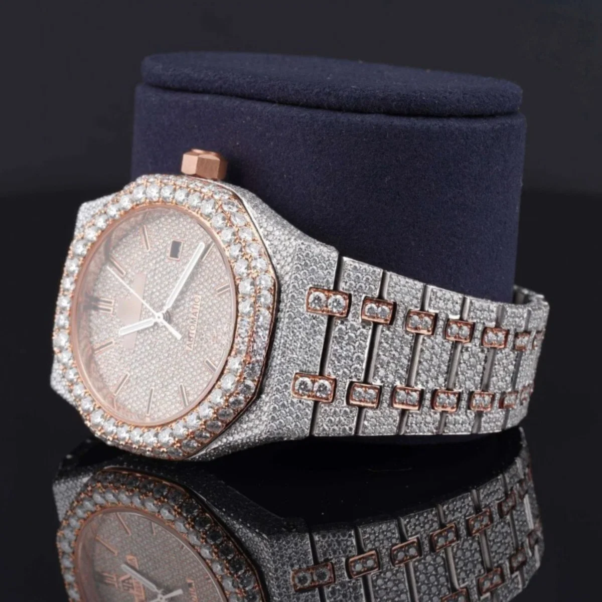 Classic Moissanite Diamond Iced Out Bust Down Automatic Watch (view 7 of 8)
