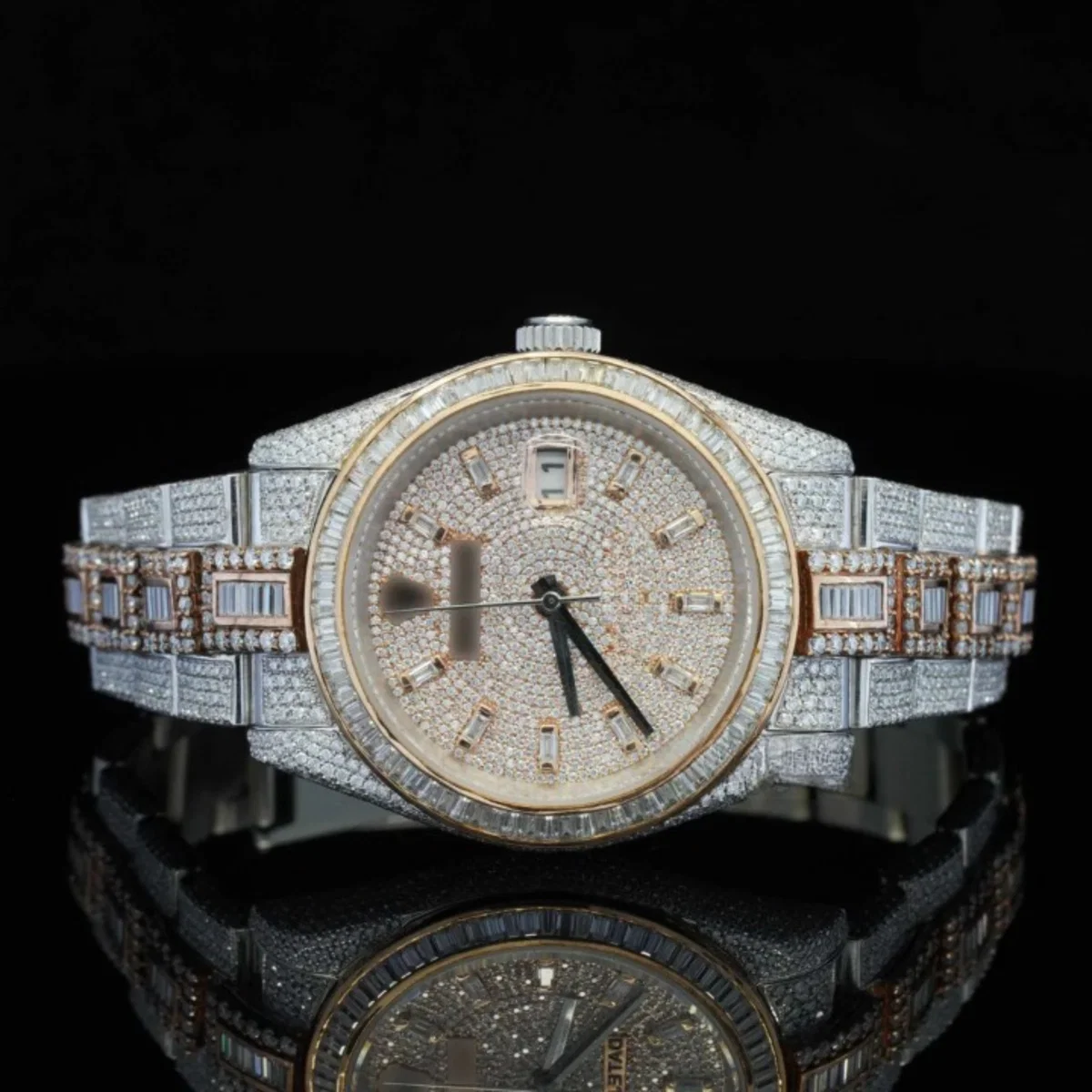 Classic Round and Baguette Iced Out Moissanite Diamond Automatic Watch For Men