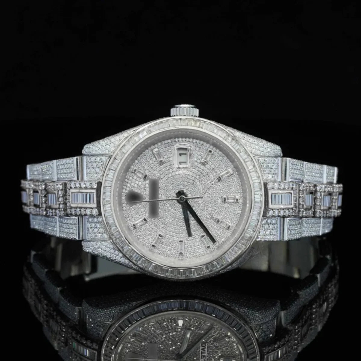 Classic Round and Baguette Iced Out Moissanite Diamond Automatic Watch For Men (view 2 of 6)