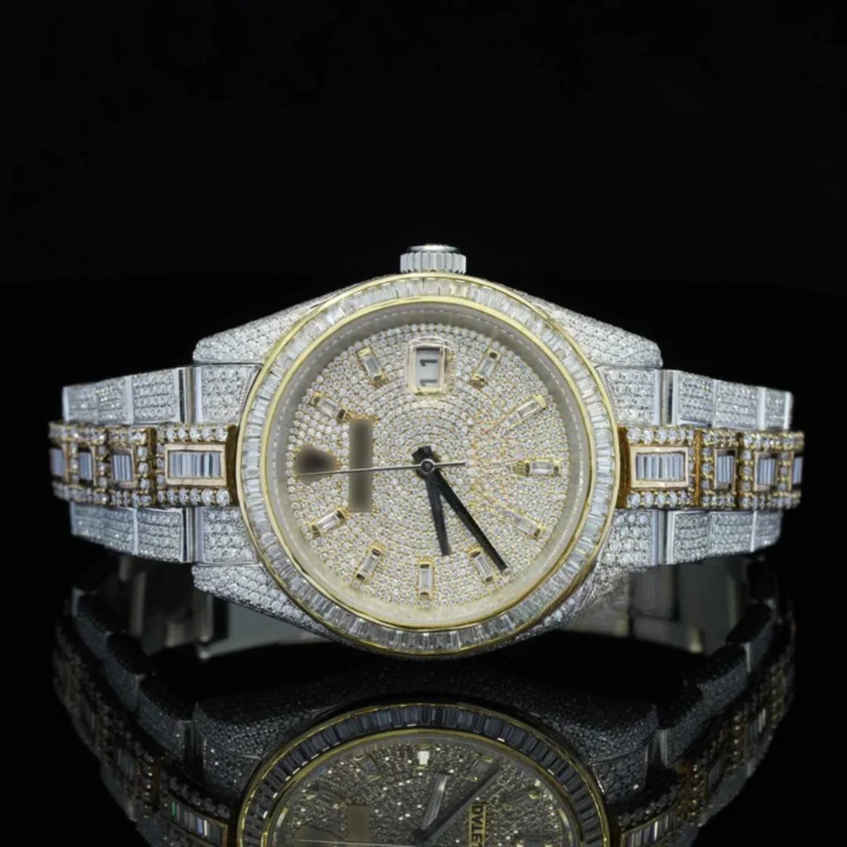 Classic Round and Baguette Iced Out Moissanite Diamond Automatic Watch For Men (view 3 of 6)