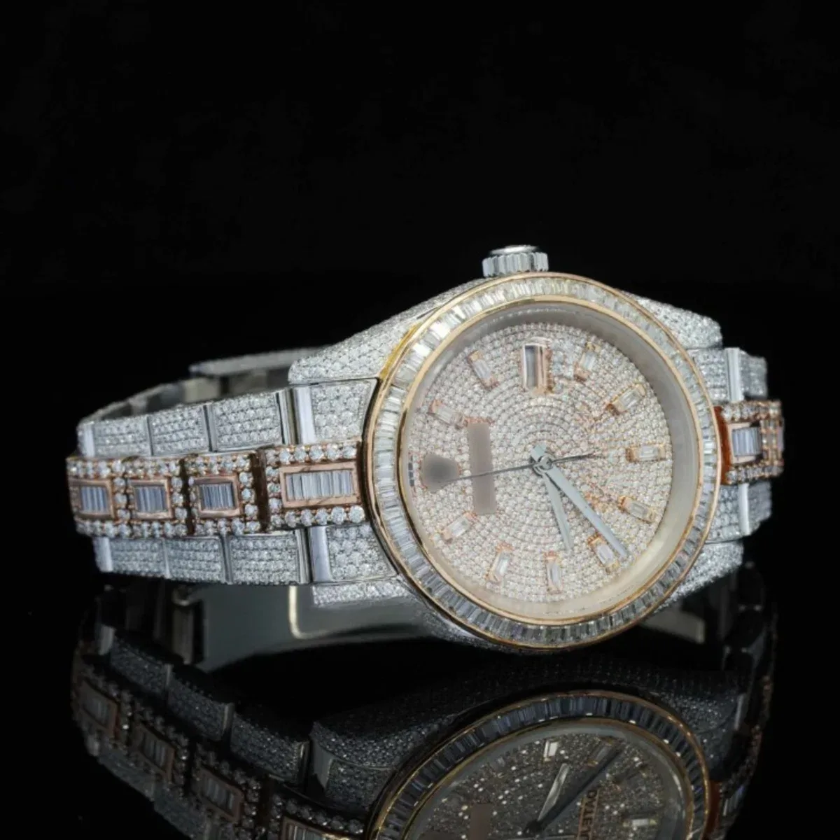 Classic Round and Baguette Iced Out Moissanite Diamond Automatic Watch For Men (view 4 of 6)