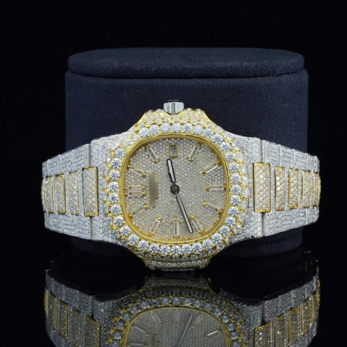 Classic Two Tone Moissanite Diamond Iced Out Automatic Watch (view 3 of 7)