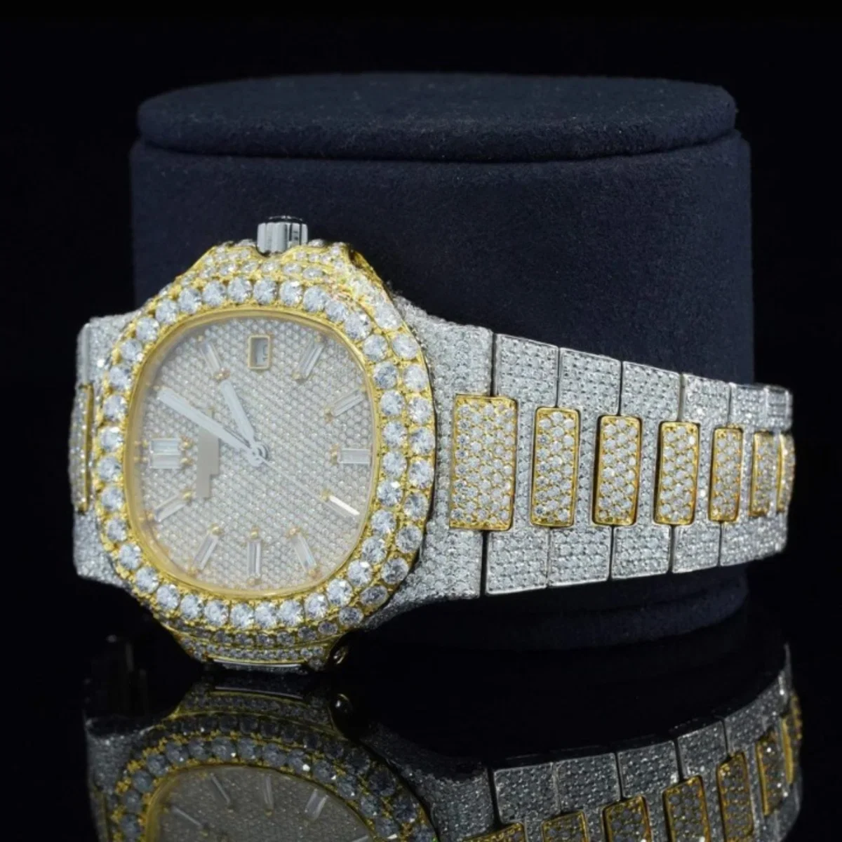 Classic Two Tone Moissanite Diamond Iced Out Automatic Watch (view 5 of 7)