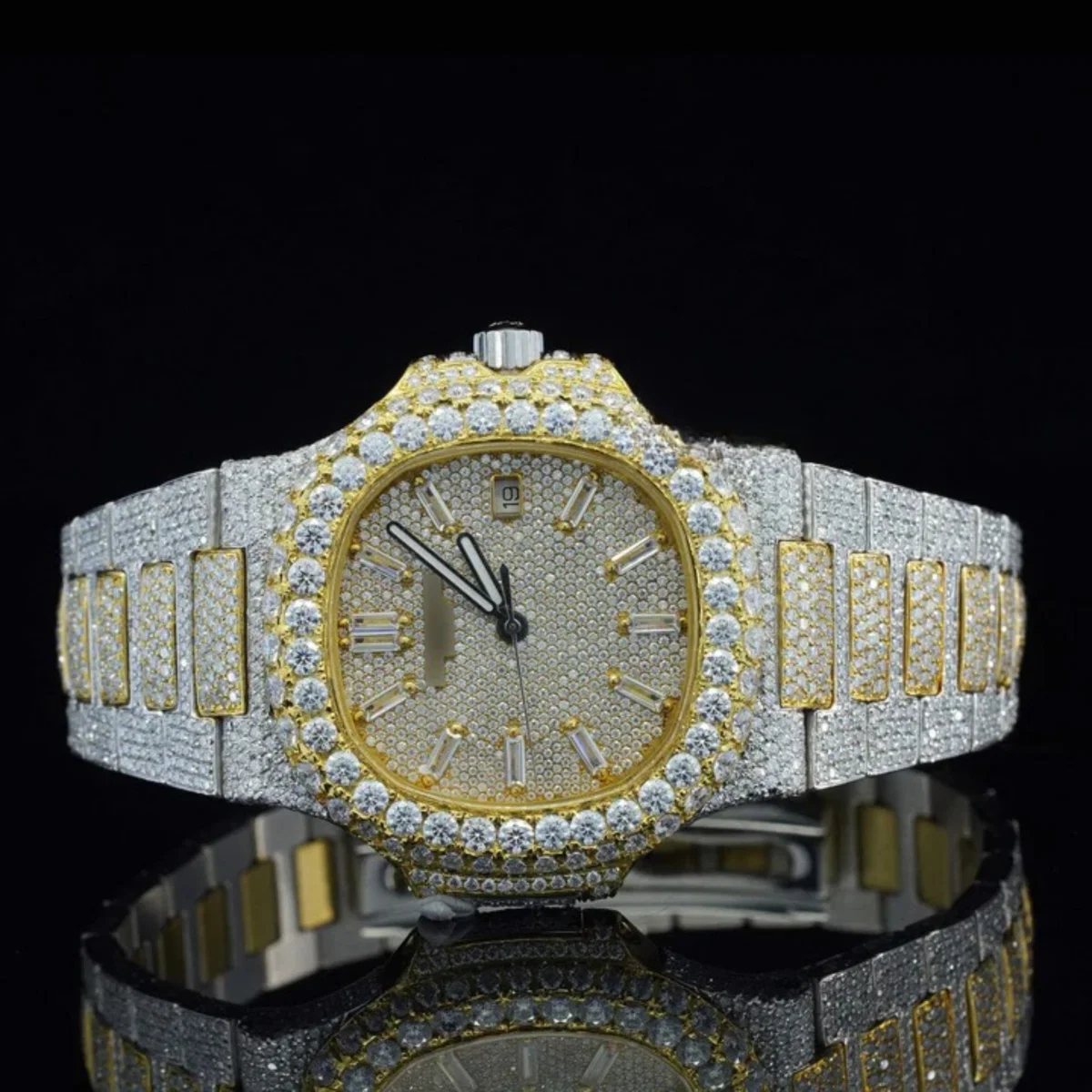 Classic Two Tone Moissanite Diamond Iced Out Automatic Watch (view 7 of 7)