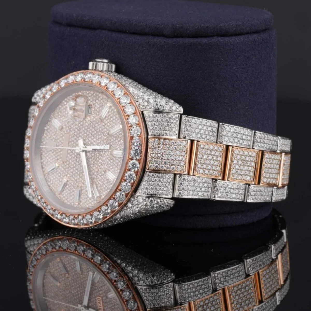 Classic Two Tone Sterling Diamond Iced Out Moissanite Watch (view 4 of 5)