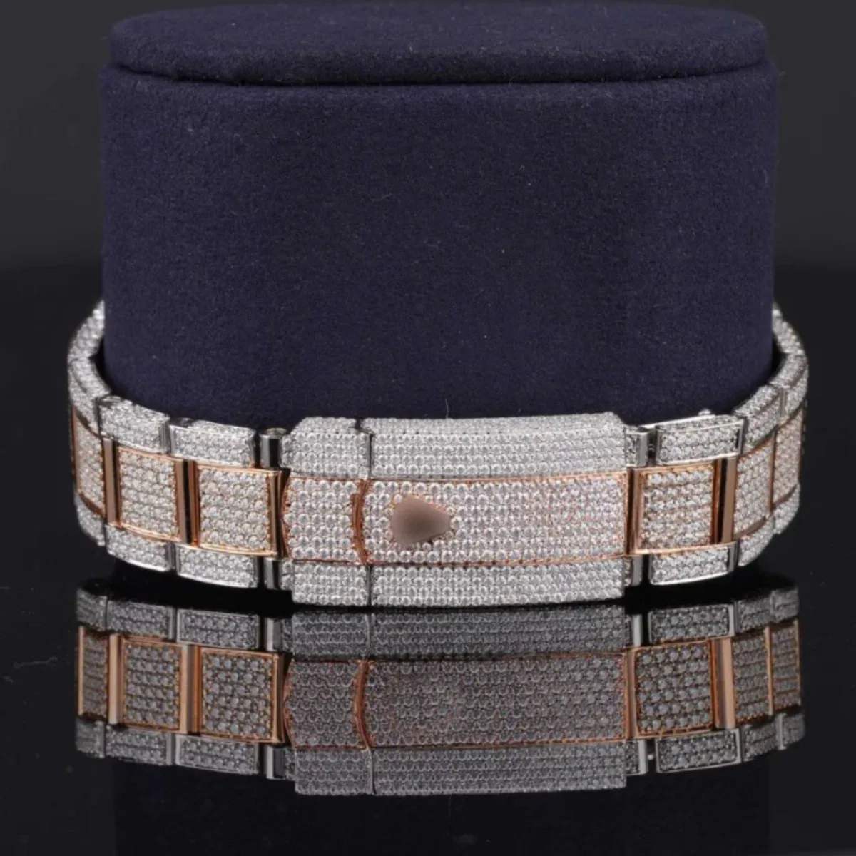Classic Two Tone Sterling Diamond Iced Out Moissanite Watch (view 5 of 5)