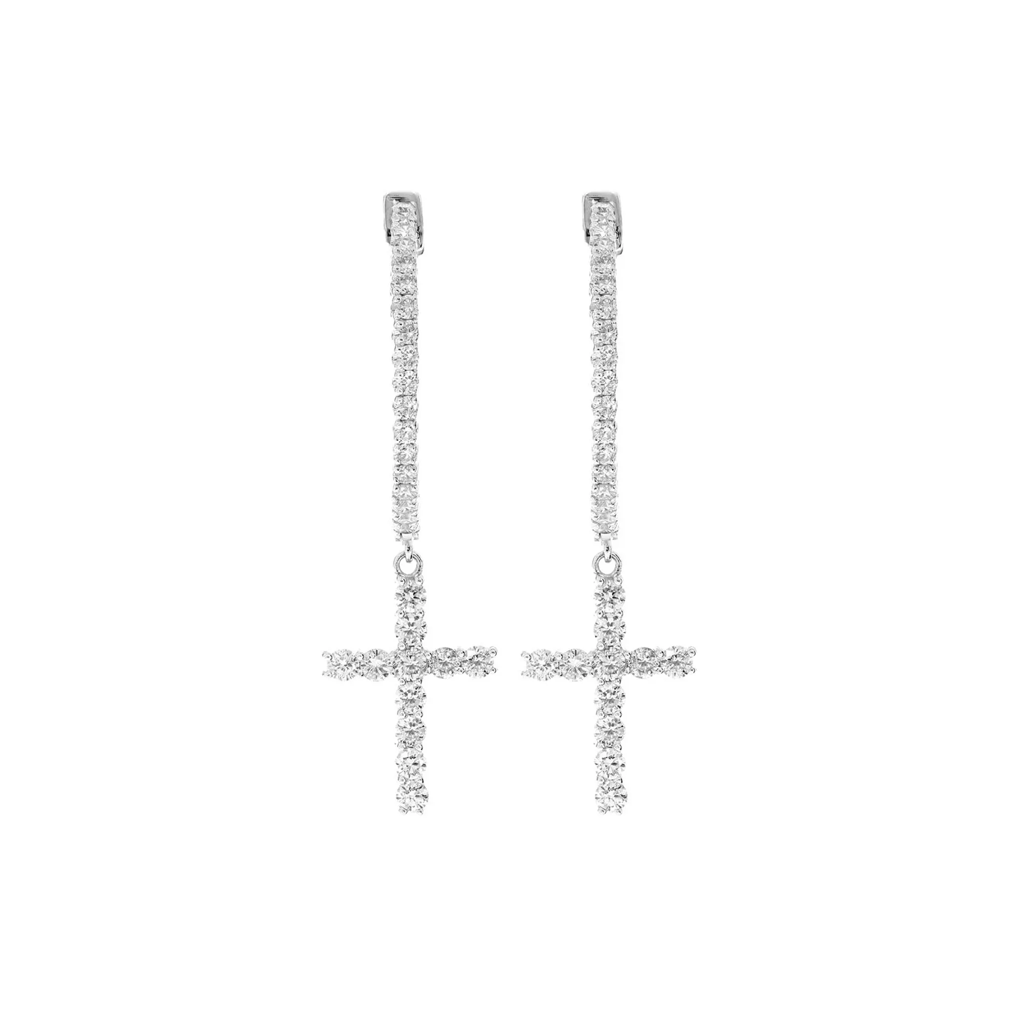 Cross Diamond Hoop Drops - earrings in yellow gold (view 10 of 11)