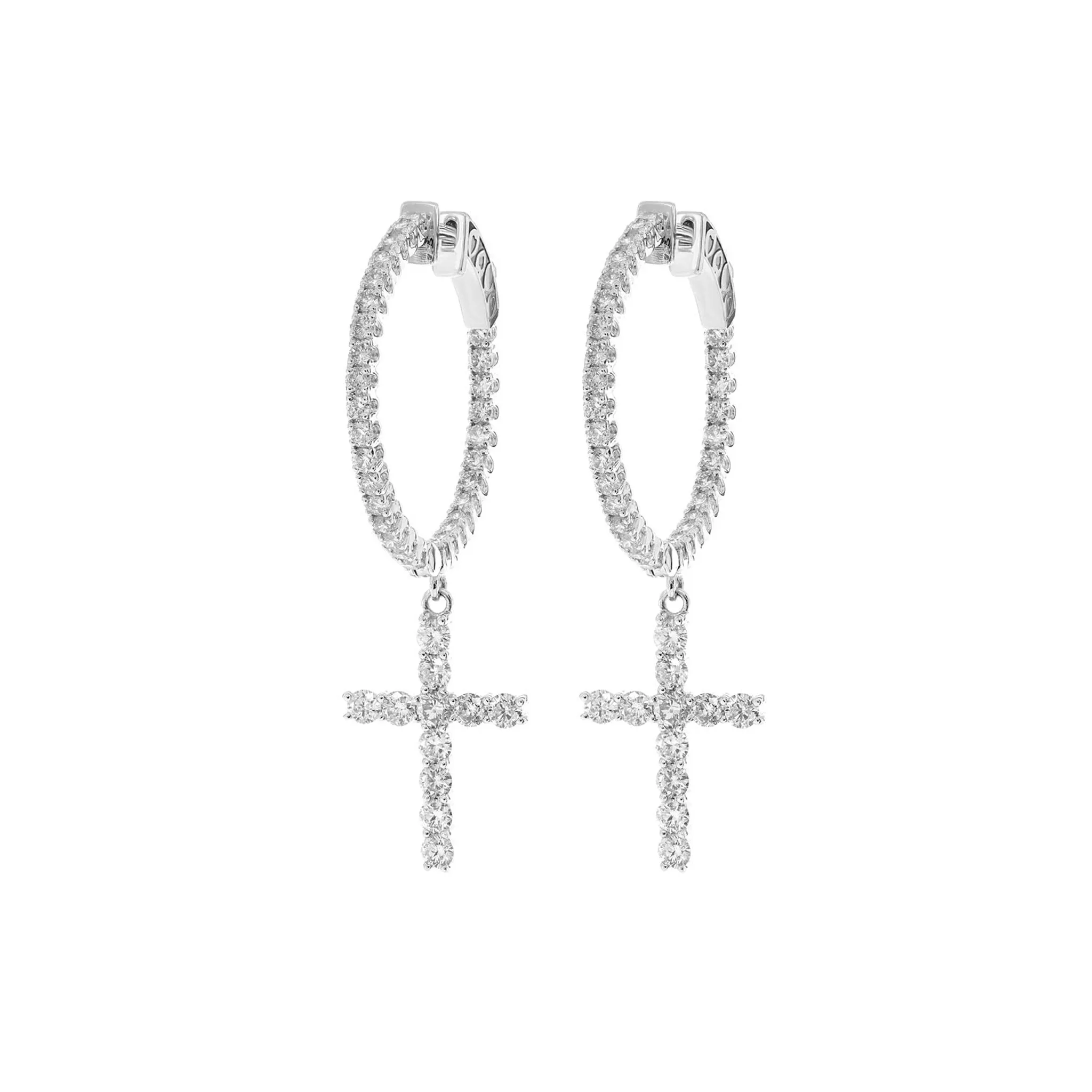 Cross Diamond Hoop Drops - earrings in yellow gold (view 11 of 11)