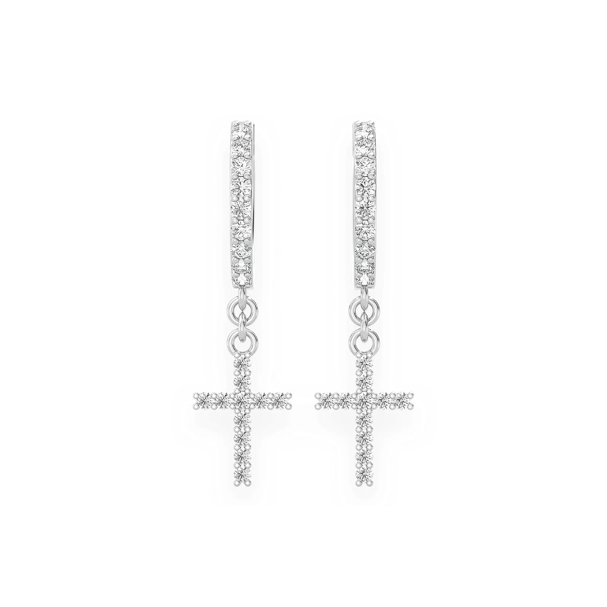 Cross Diamond Hoop Drops - earrings in yellow gold (view 2 of 11)
