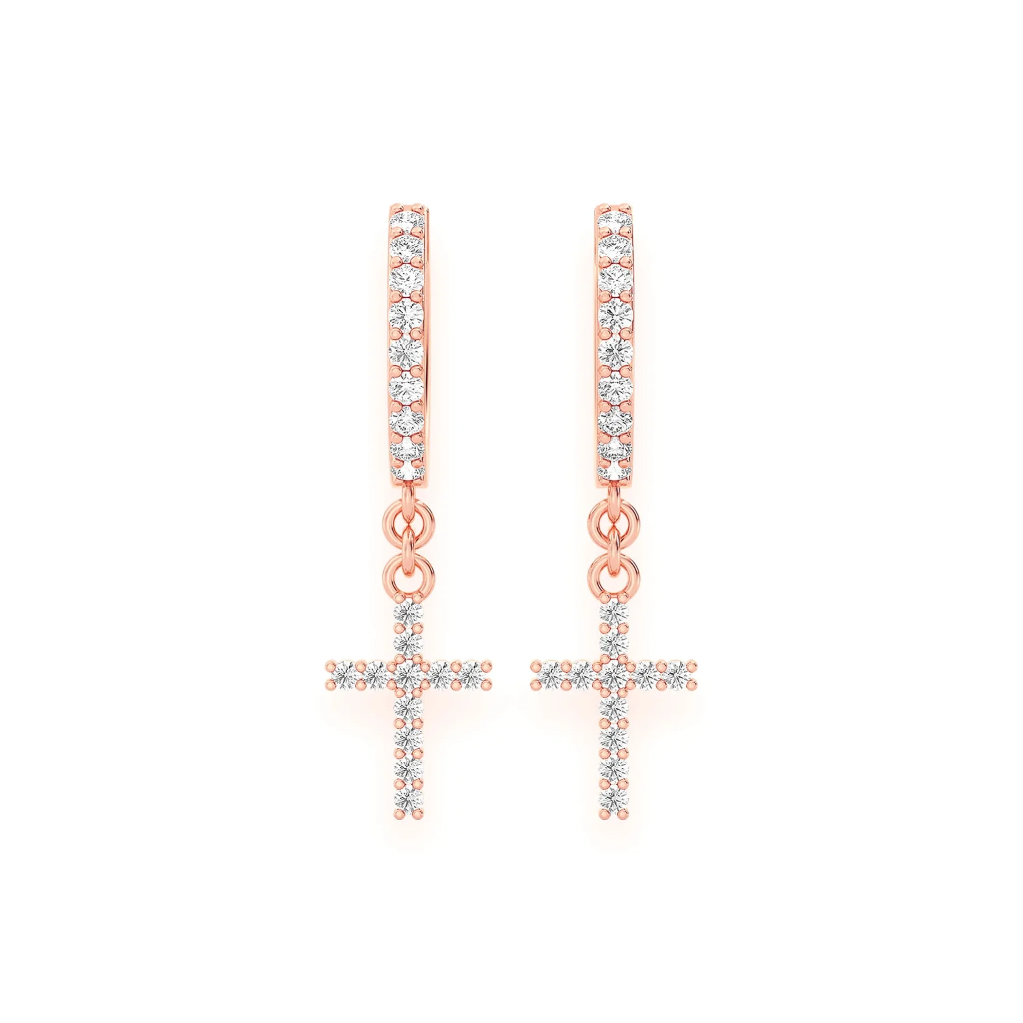 Cross Diamond Hoop Drops - earrings in yellow gold (view 3 of 11)