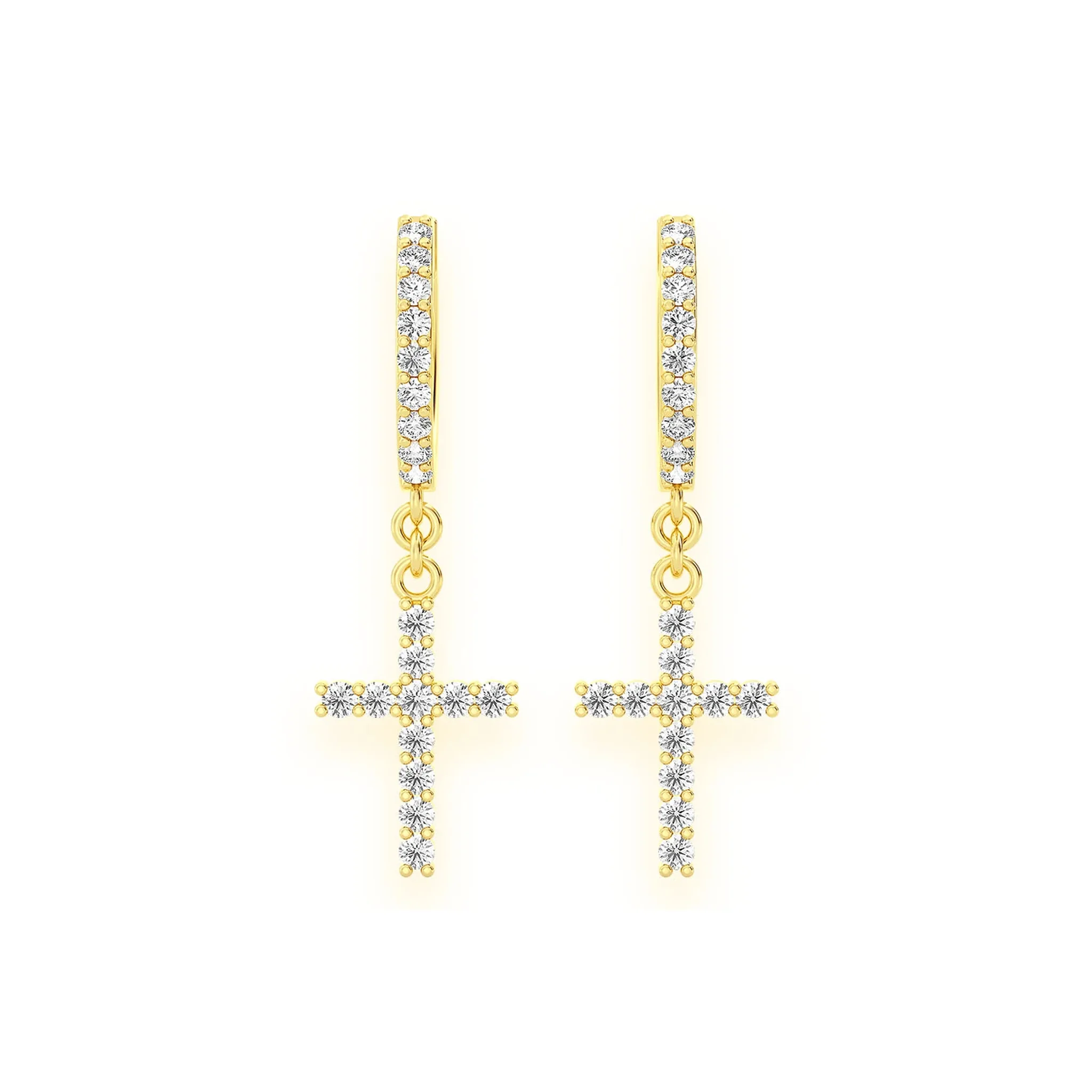 Cross Diamond Hoop Drops - earrings in yellow gold (view 4 of 11)