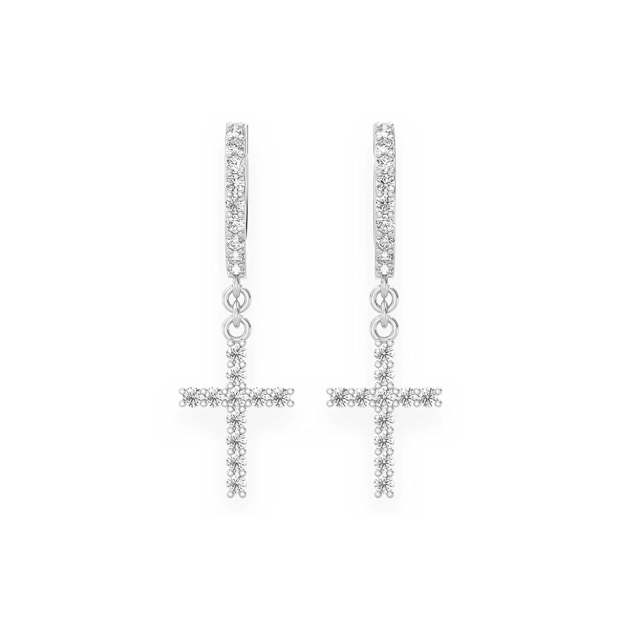 Cross Diamond Hoop Drops - earrings in yellow gold (view 6 of 11)