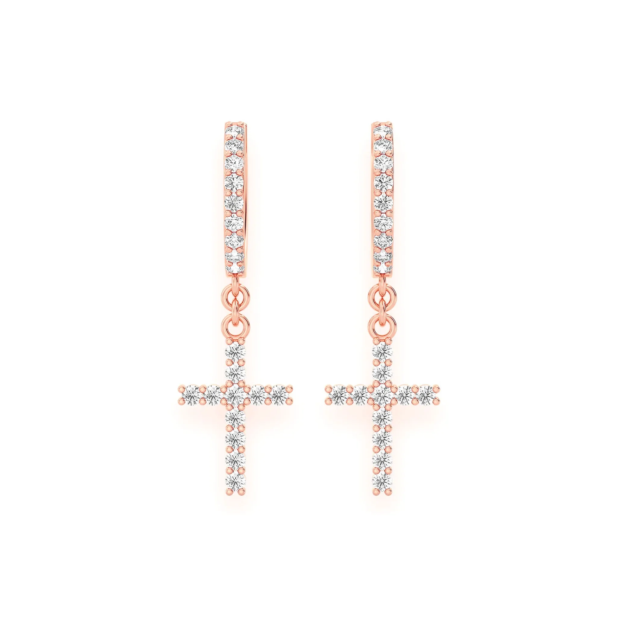 Cross Diamond Hoop Drops - earrings in yellow gold (view 8 of 11)