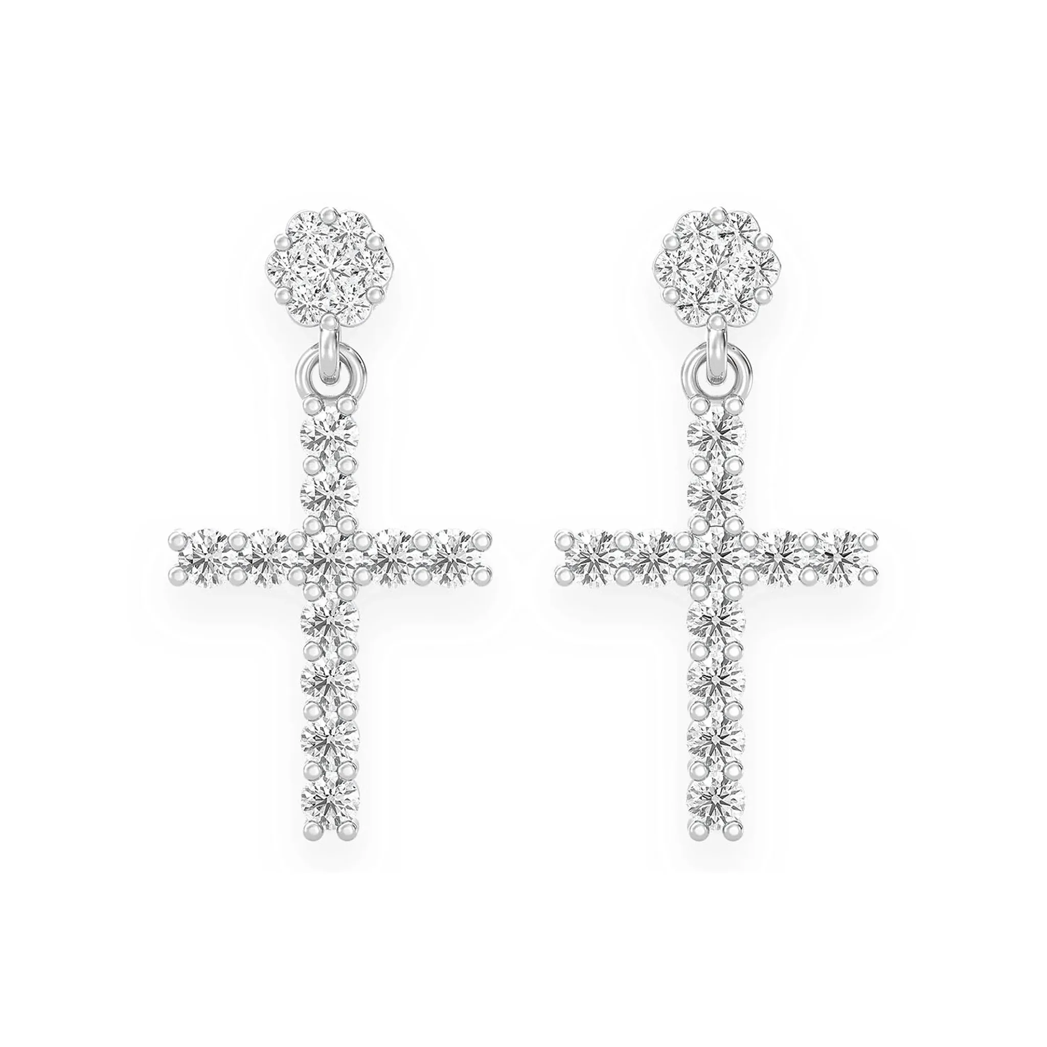 Cross Diamond Stud Drops - earrings in yellow gold (view 3 of 6)