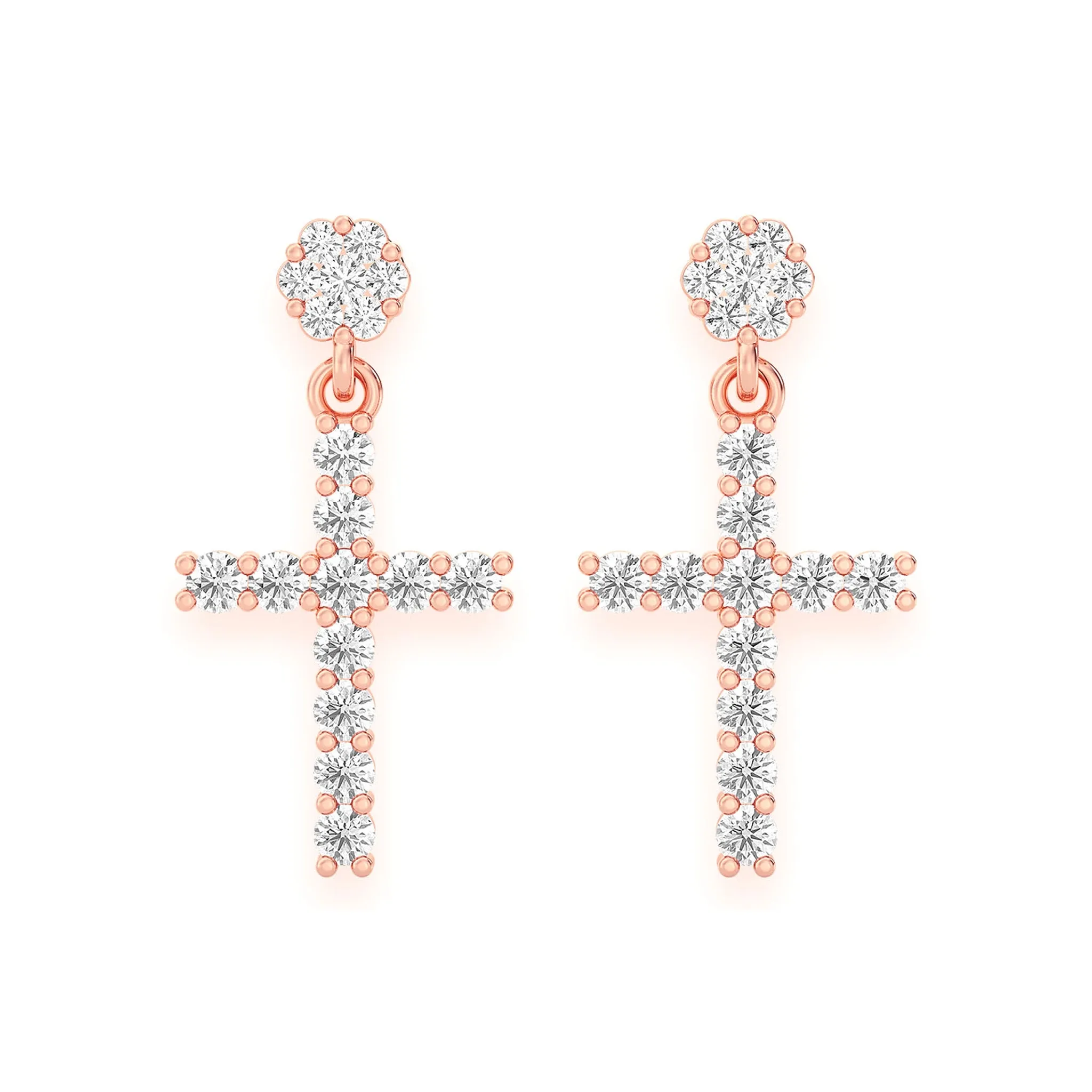 Cross Diamond Stud Drops - earrings in yellow gold (view 5 of 6)